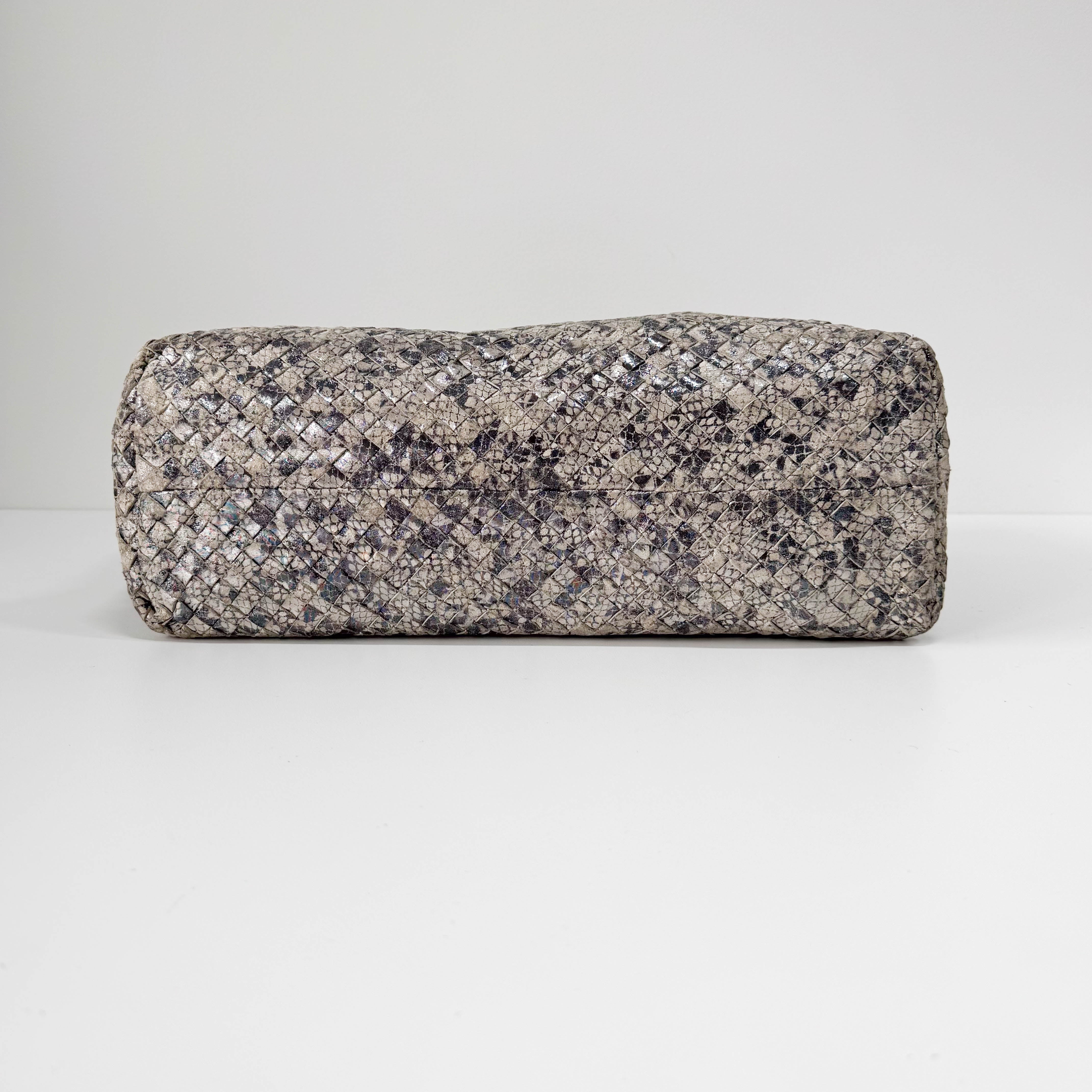 Intrecciato Medium Silver Tote Bag