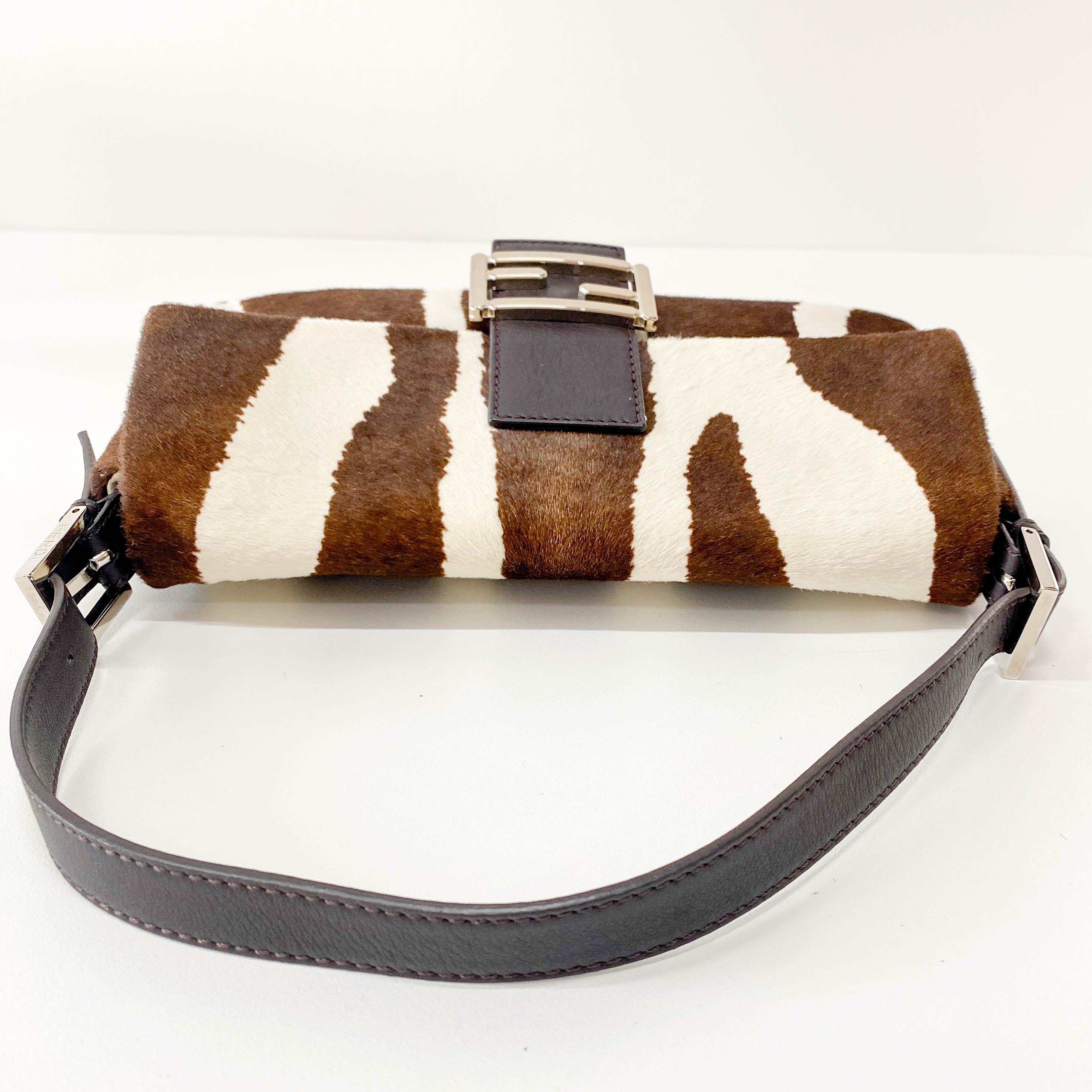 Baguette Brown & White Pony Hair Animal Print Shoulder Bag