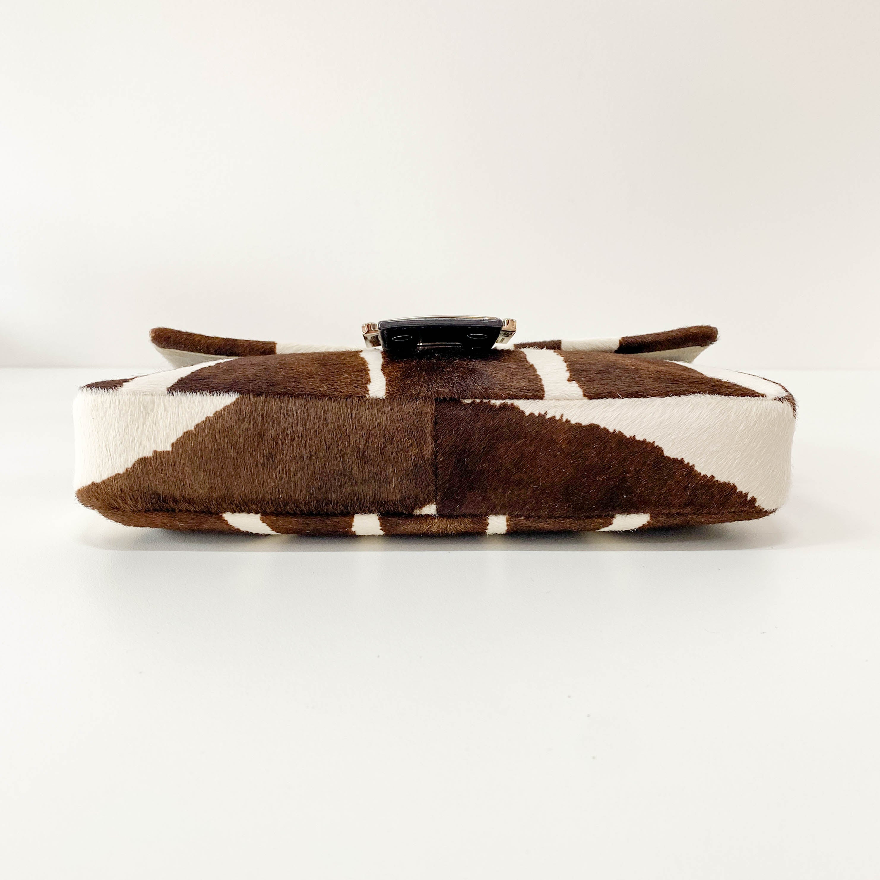 Baguette Brown & White Pony Hair Animal Print Shoulder Bag