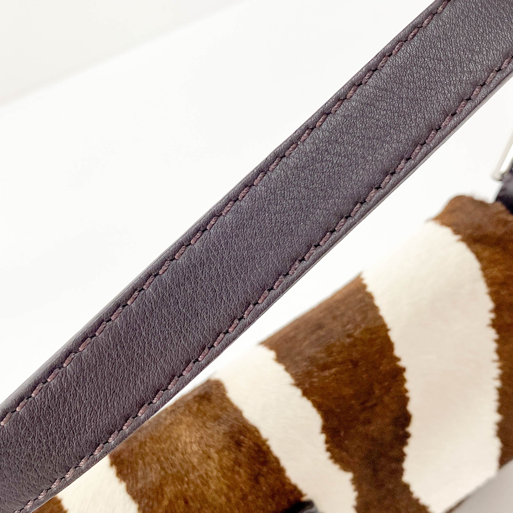 Baguette Brown & White Pony Hair Animal Print Shoulder Bag