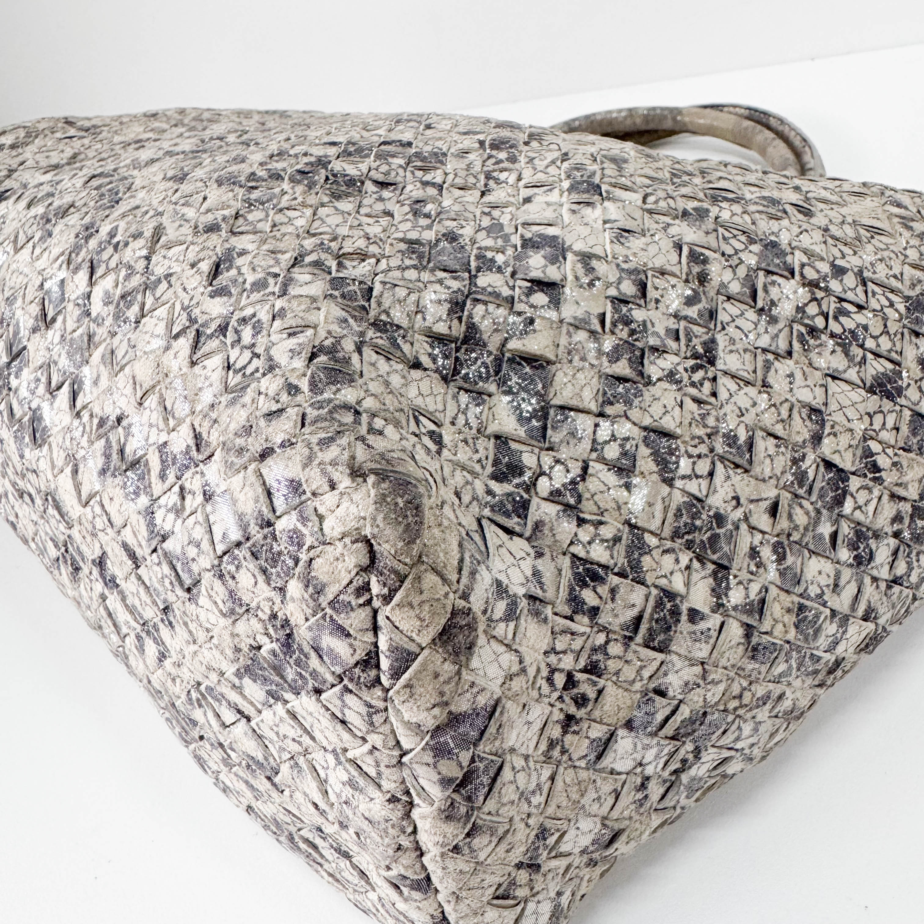Intrecciato Medium Silver Tote Bag
