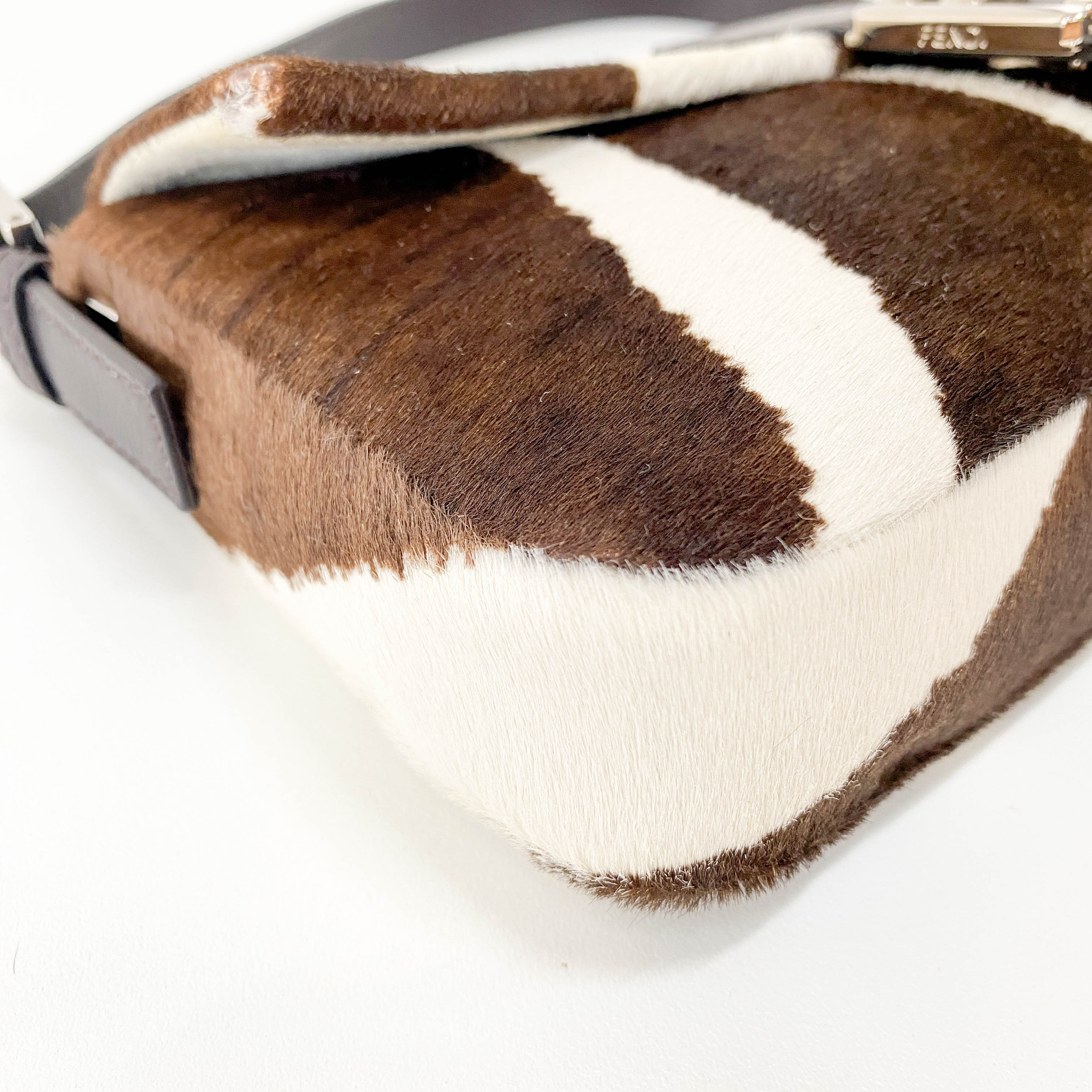 Baguette Brown & White Pony Hair Animal Print Shoulder Bag
