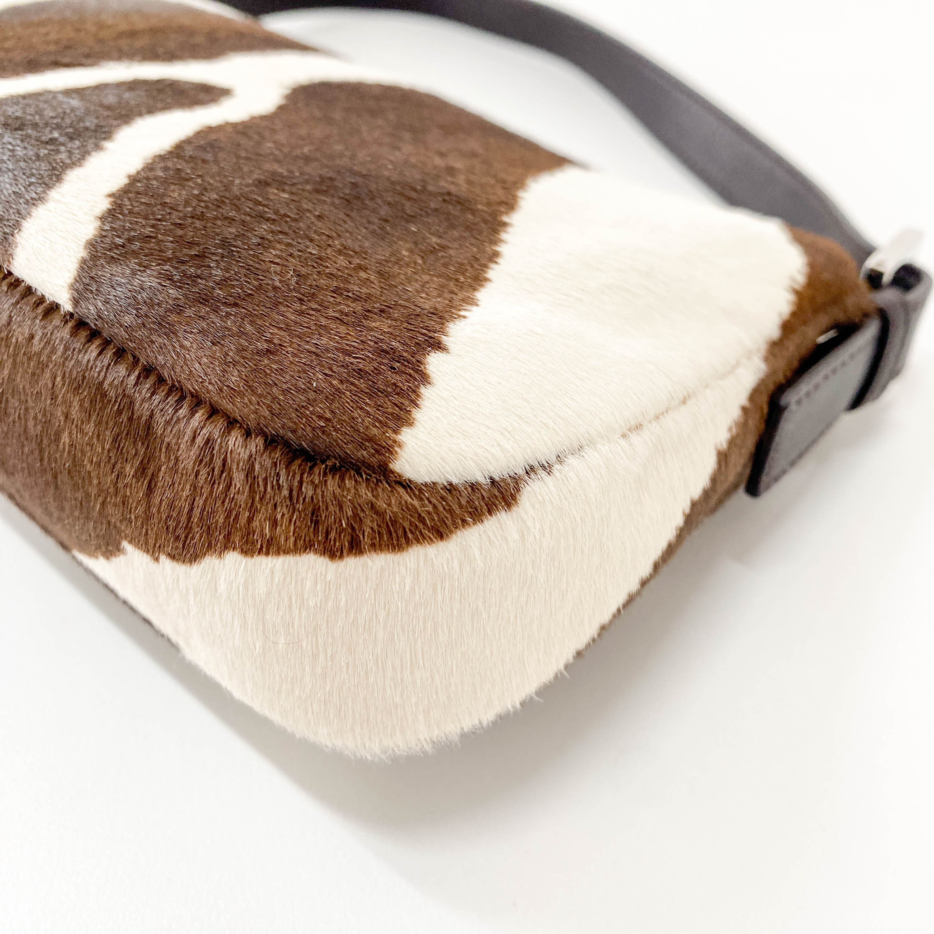 Baguette Brown & White Pony Hair Animal Print Shoulder Bag