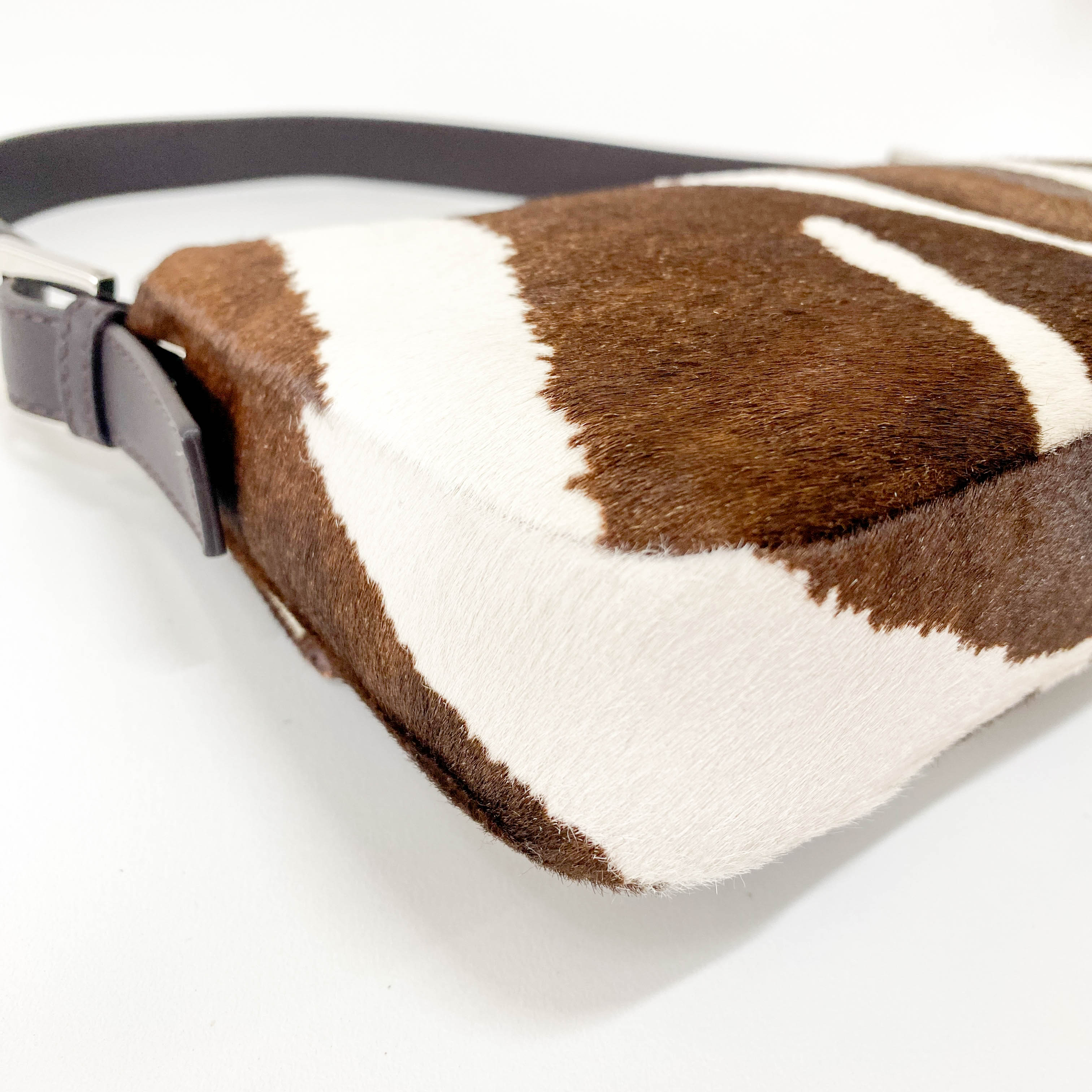 Baguette Brown & White Pony Hair Animal Print Shoulder Bag