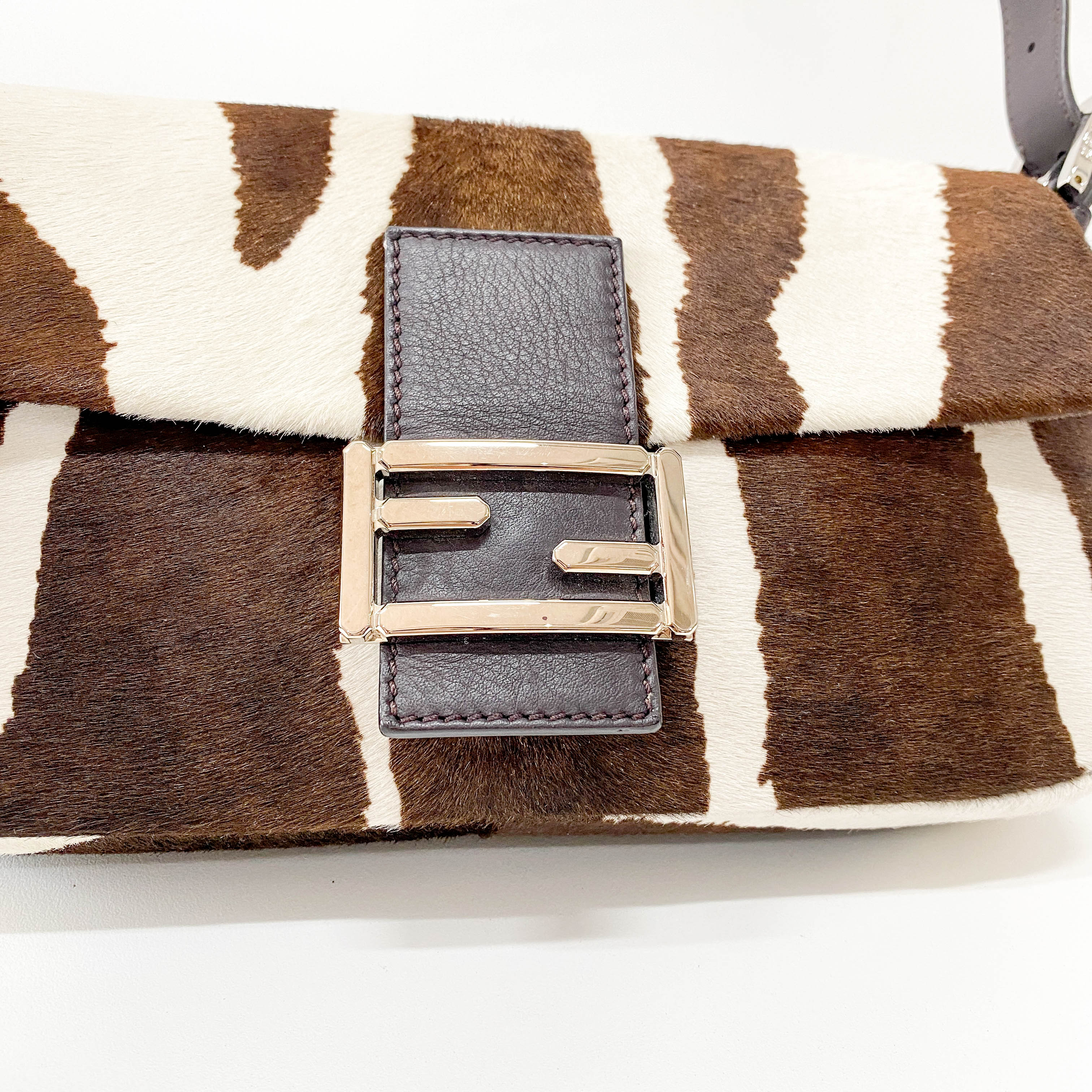 Baguette Brown & White Pony Hair Animal Print Shoulder Bag