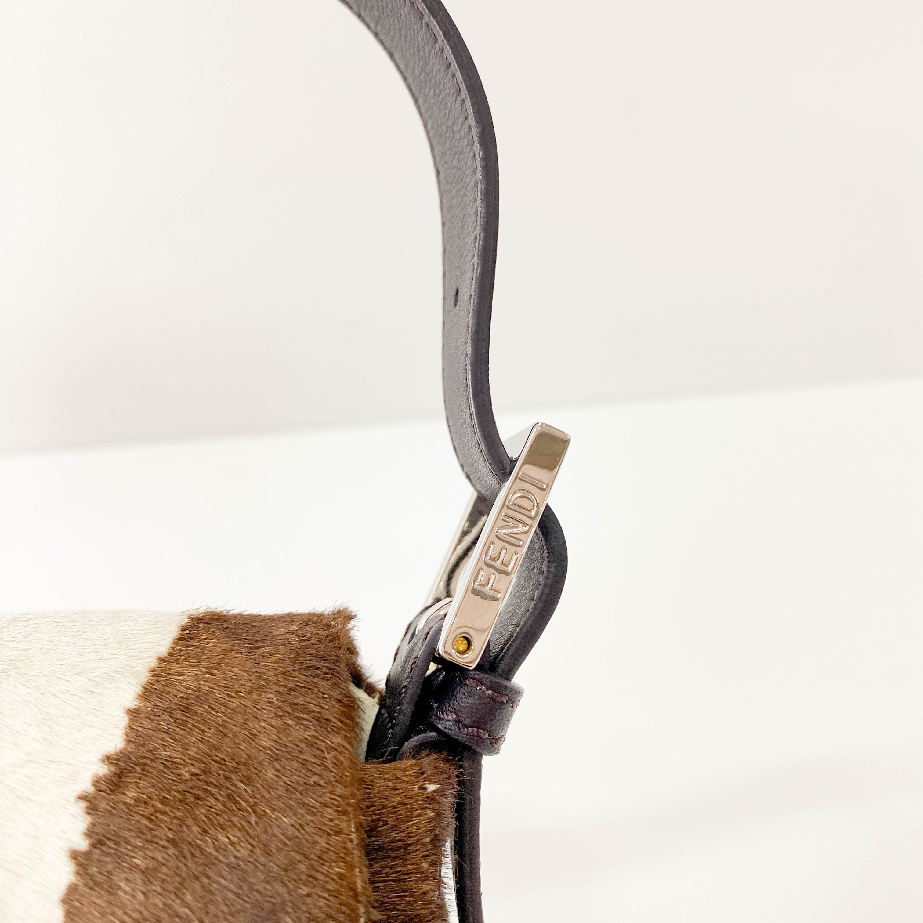 Baguette Brown & White Pony Hair Animal Print Shoulder Bag