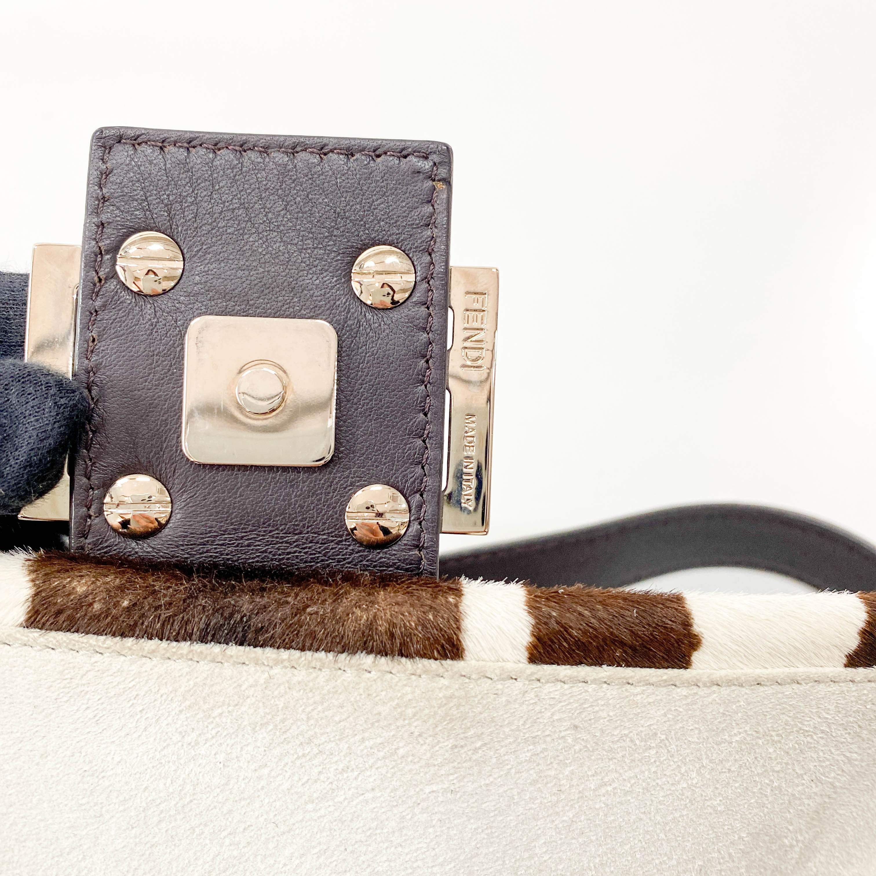 Baguette Brown & White Pony Hair Animal Print Shoulder Bag