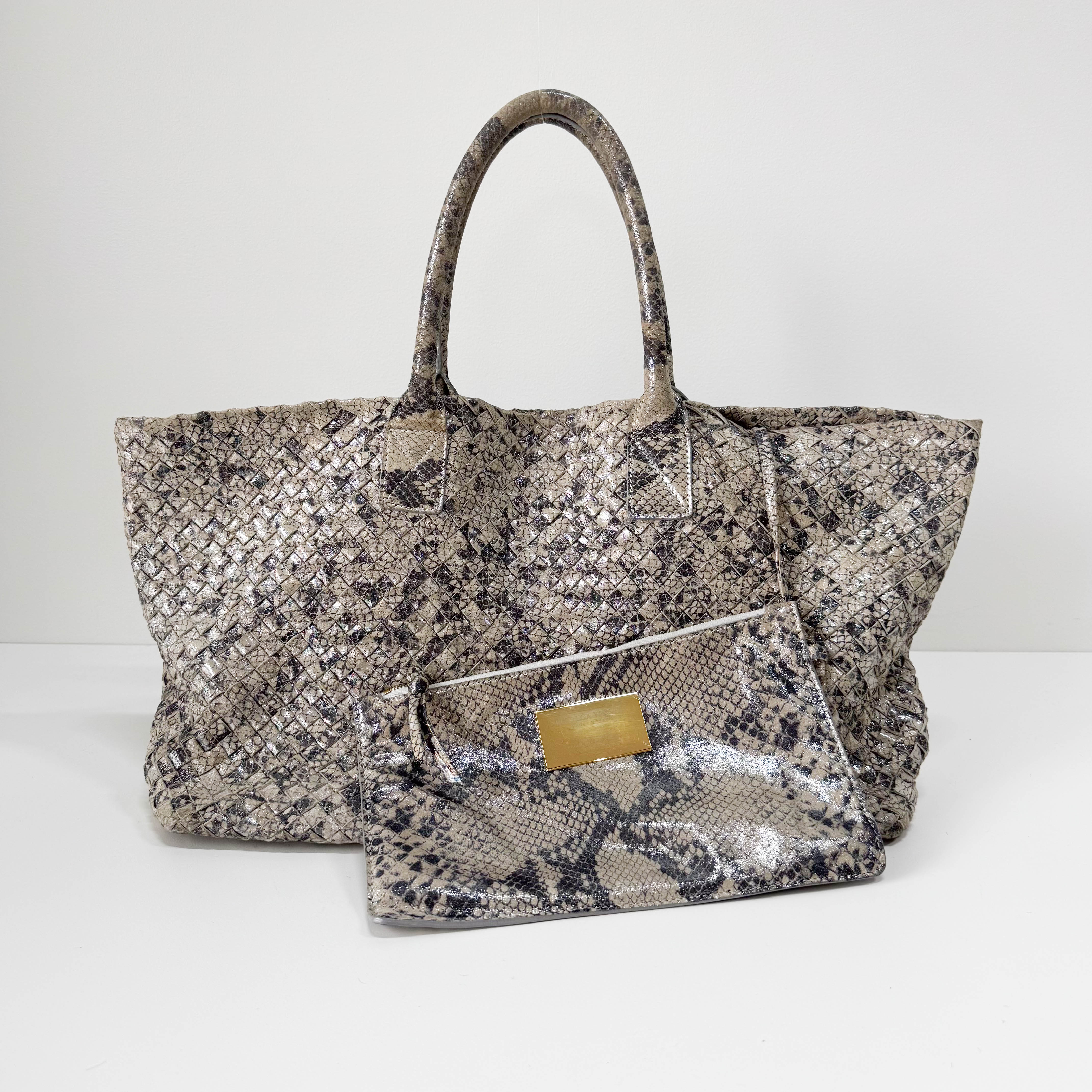 Intrecciato Medium Silver Tote Bag