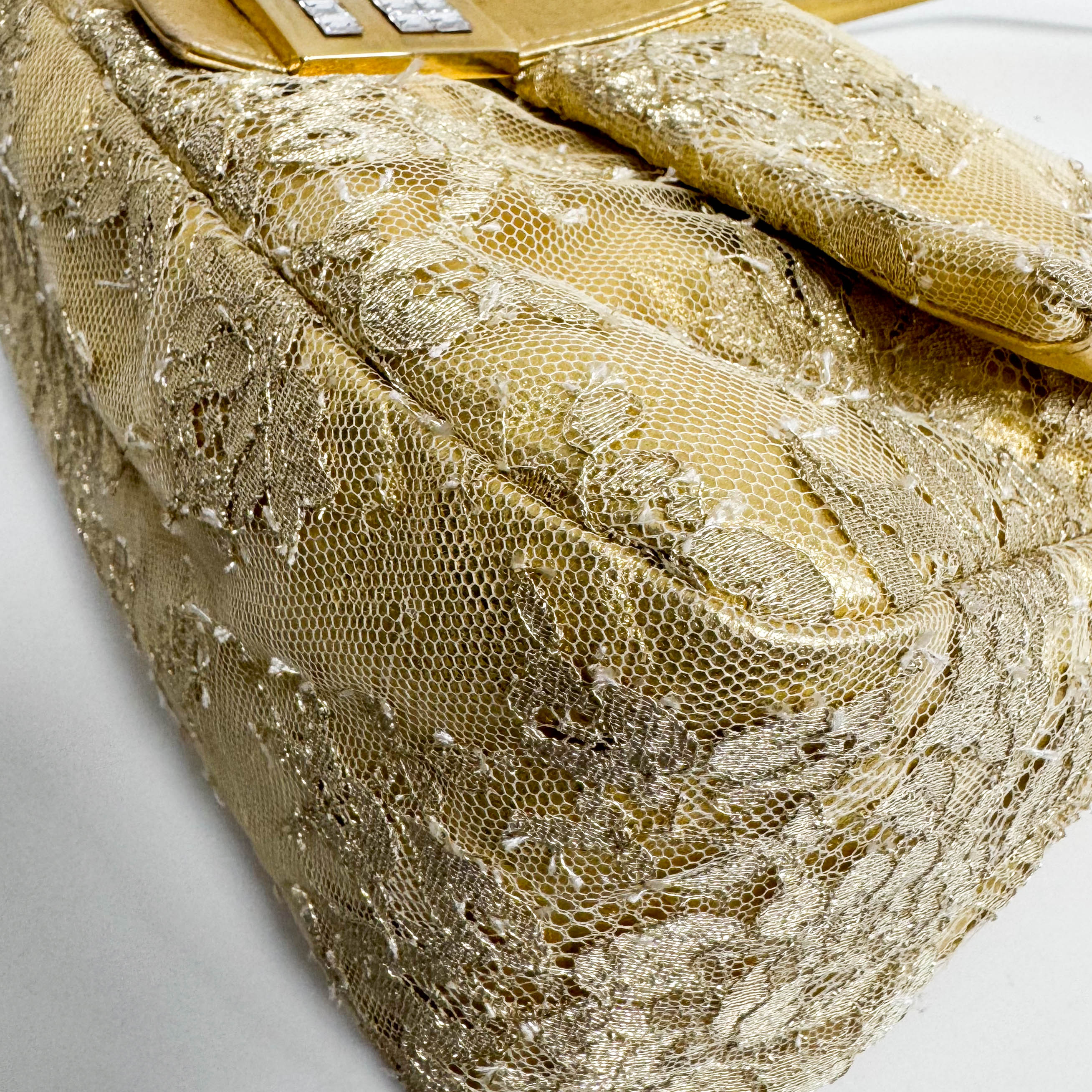 Mamma Baguette Gold Leather Flower Embroidered Shoulder Bag