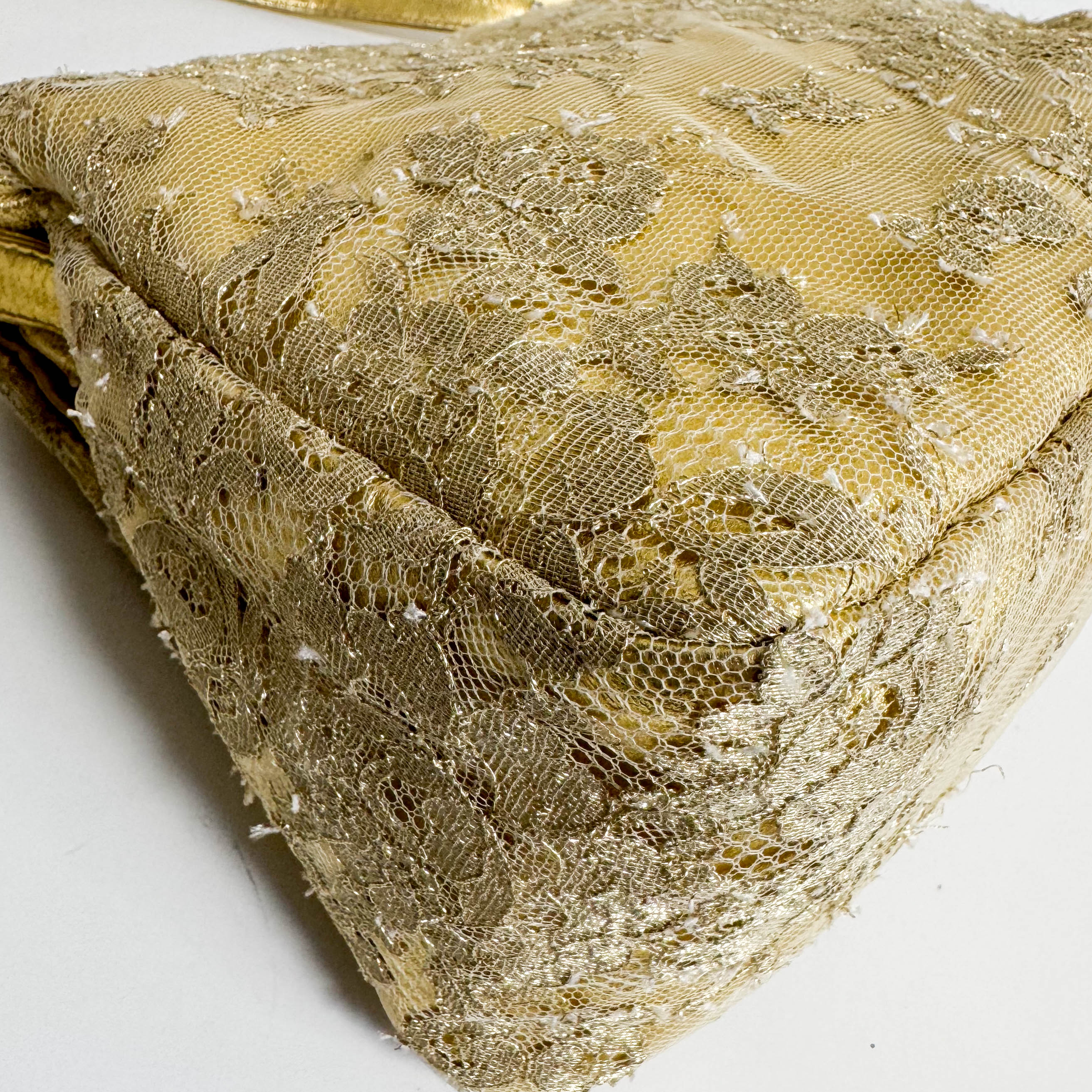 Mamma Baguette Gold Leather Flower Embroidered Shoulder Bag