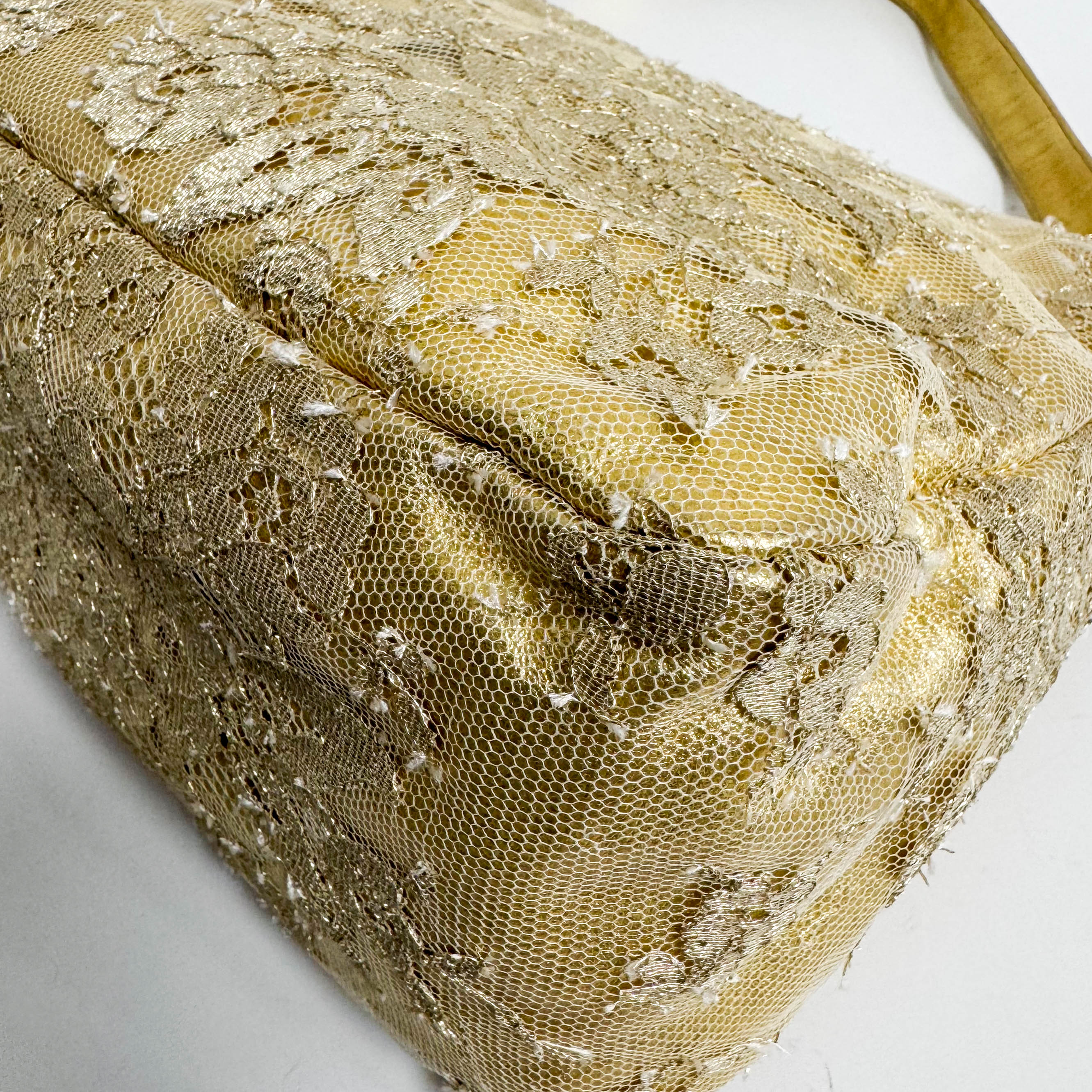 Mamma Baguette Gold Leather Flower Embroidered Shoulder Bag