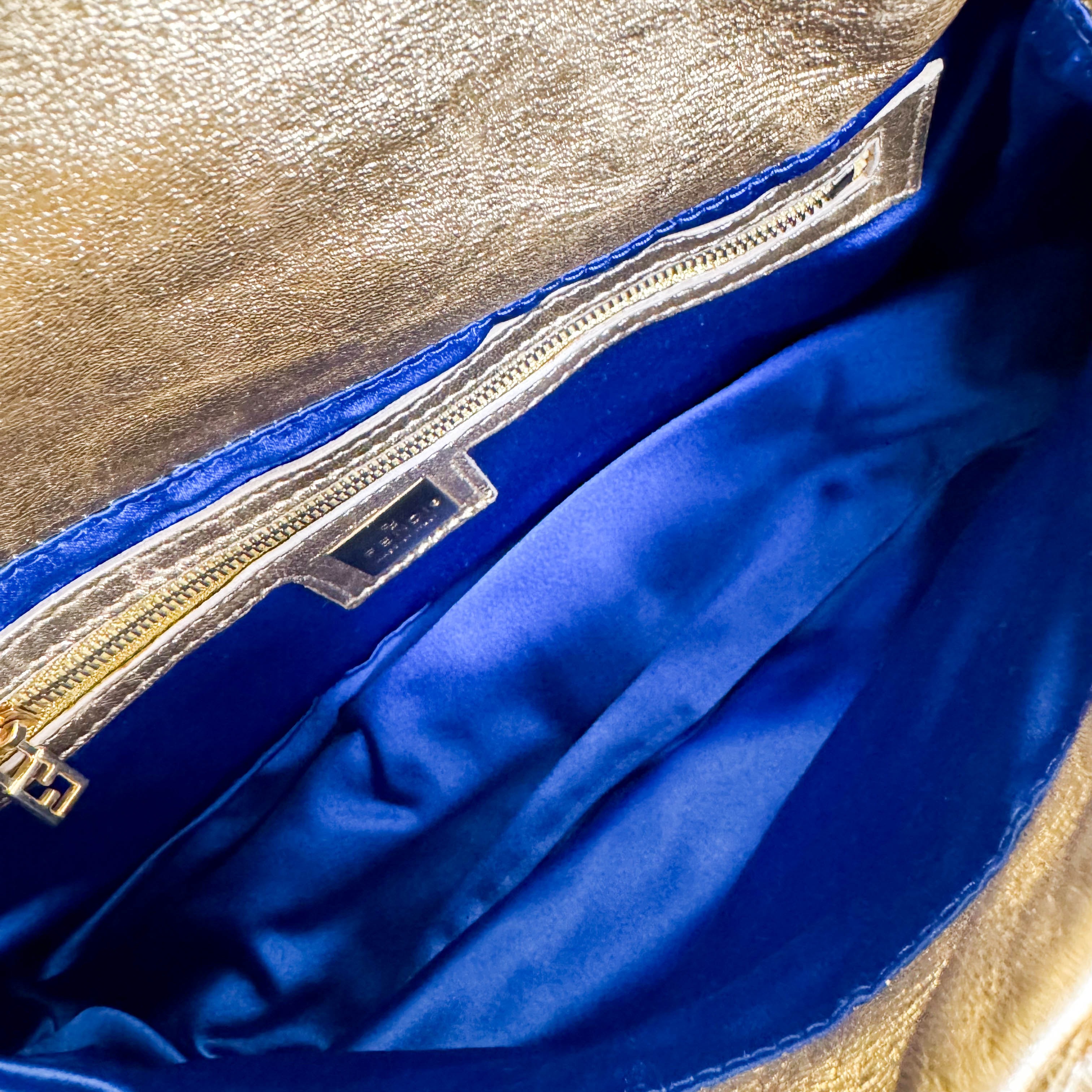 Mamma Baguette Gold Leather Flower Embroidered Shoulder Bag