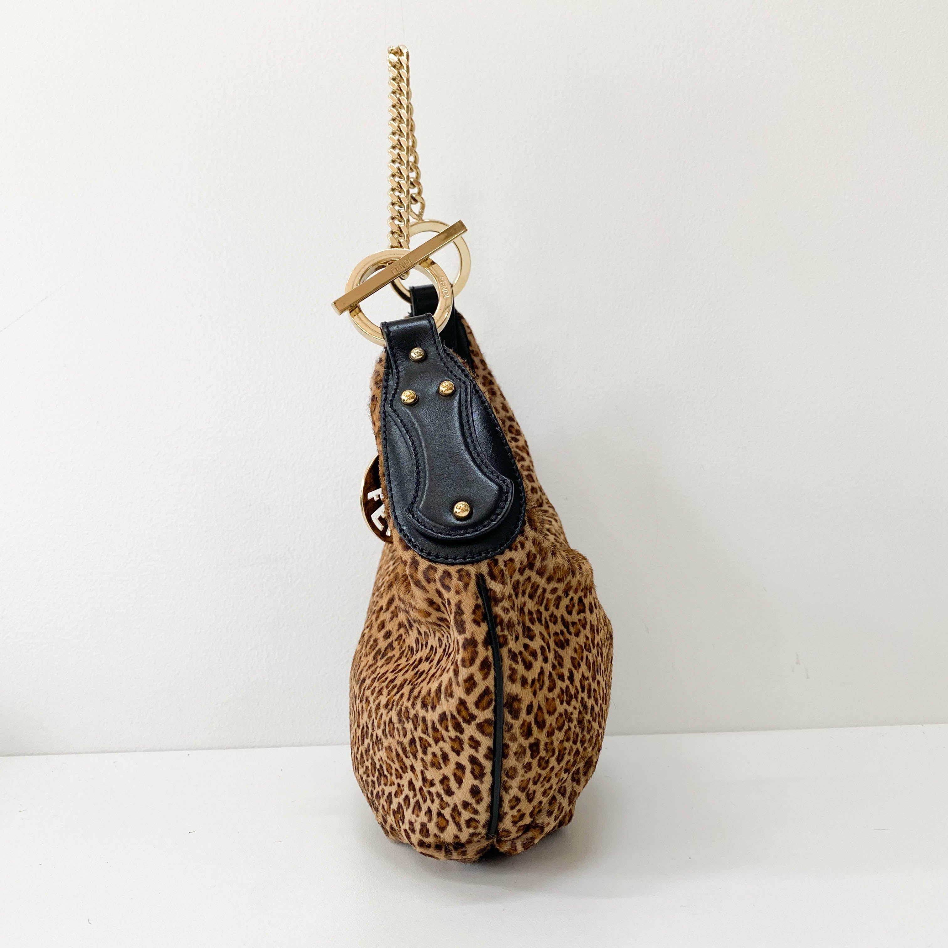 Yellow Leopard Print Pony Hair Shoulder Bag