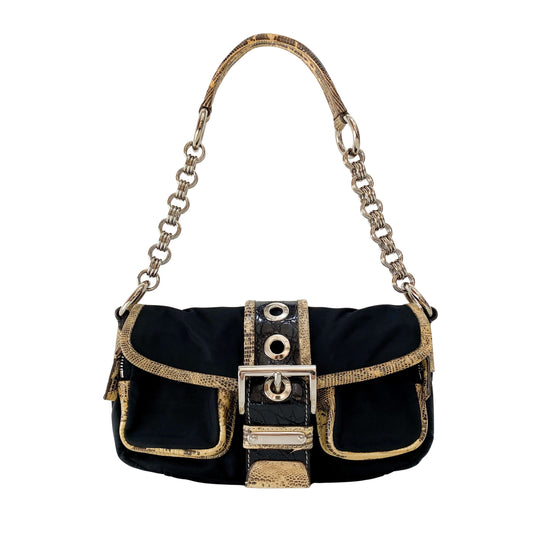 Black Nylon Python Details Bag