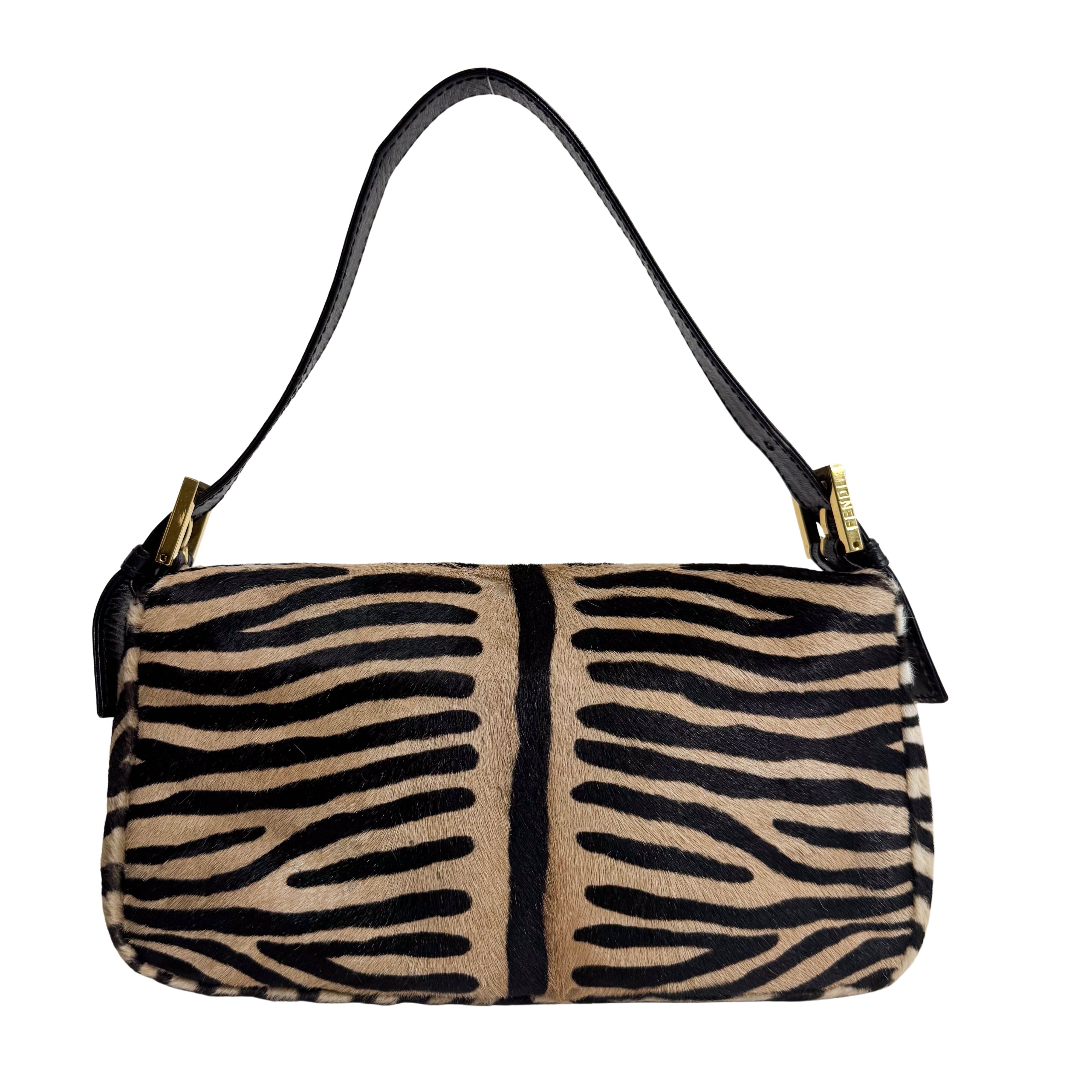 Baguette Brown Pony Hair Zebra Shoulder Bag
