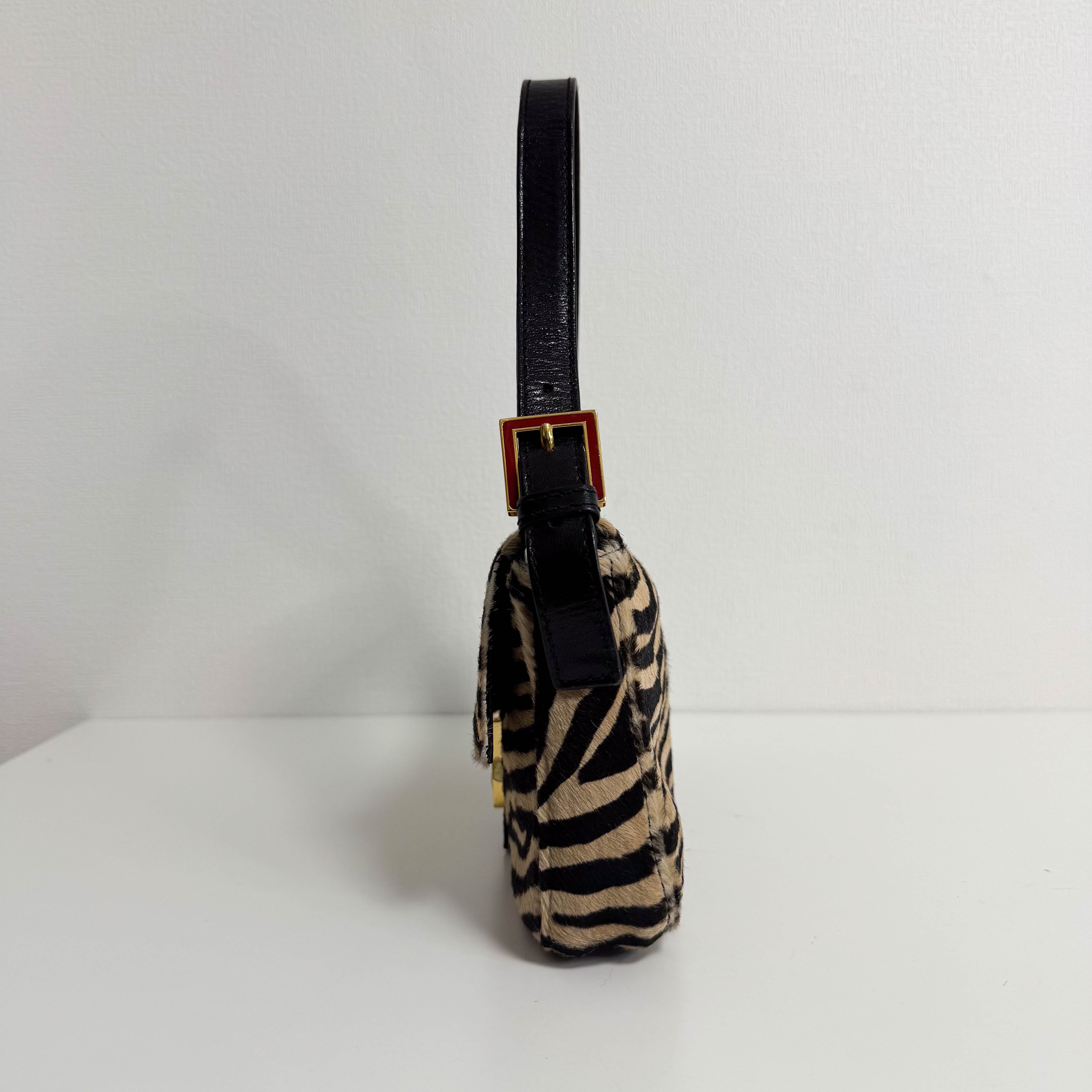 Baguette Brown Pony Hair Zebra Shoulder Bag