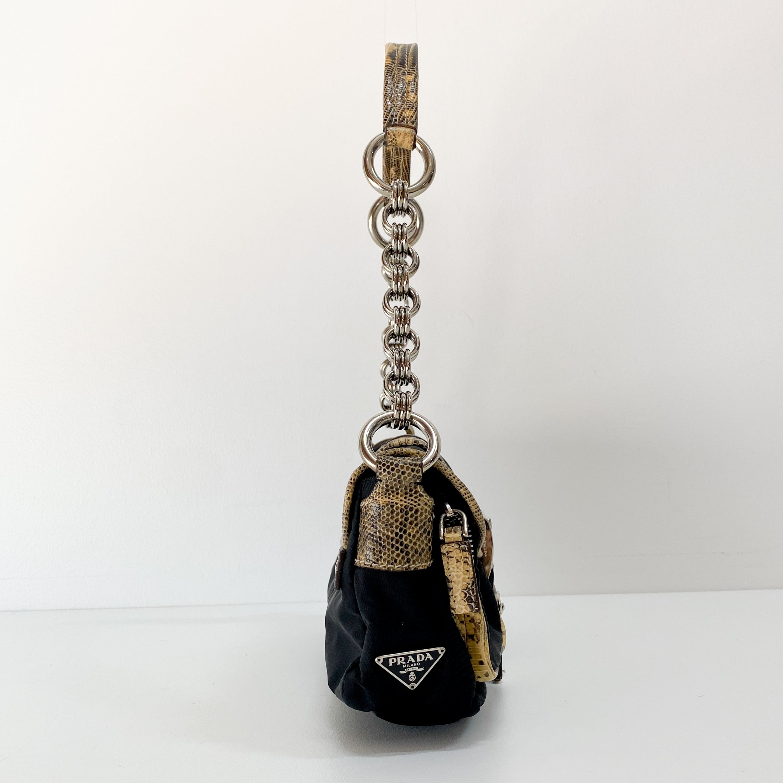 Black Nylon Python Details Bag