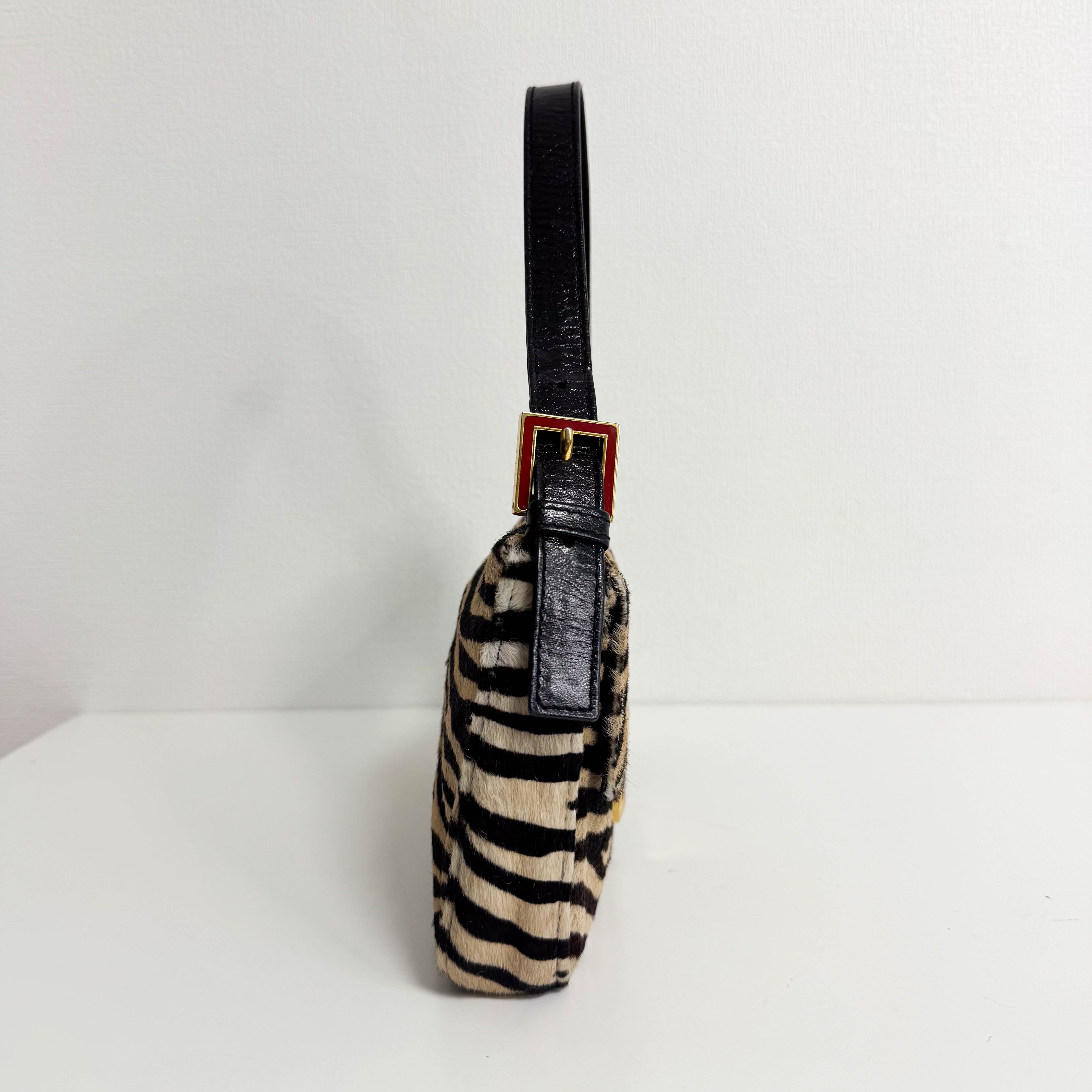 Baguette Brown Pony Hair Zebra Shoulder Bag