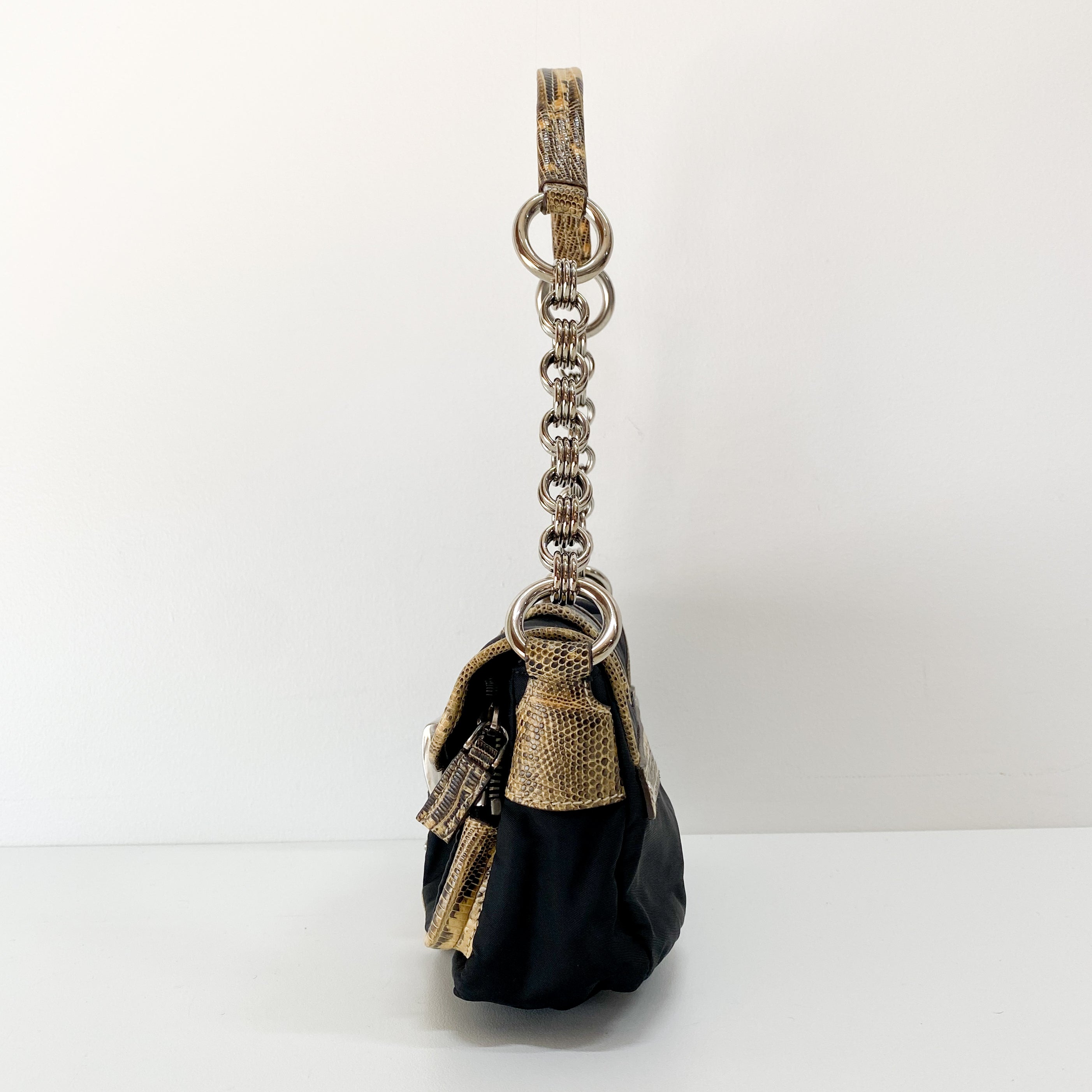 Black Nylon Python Details Bag