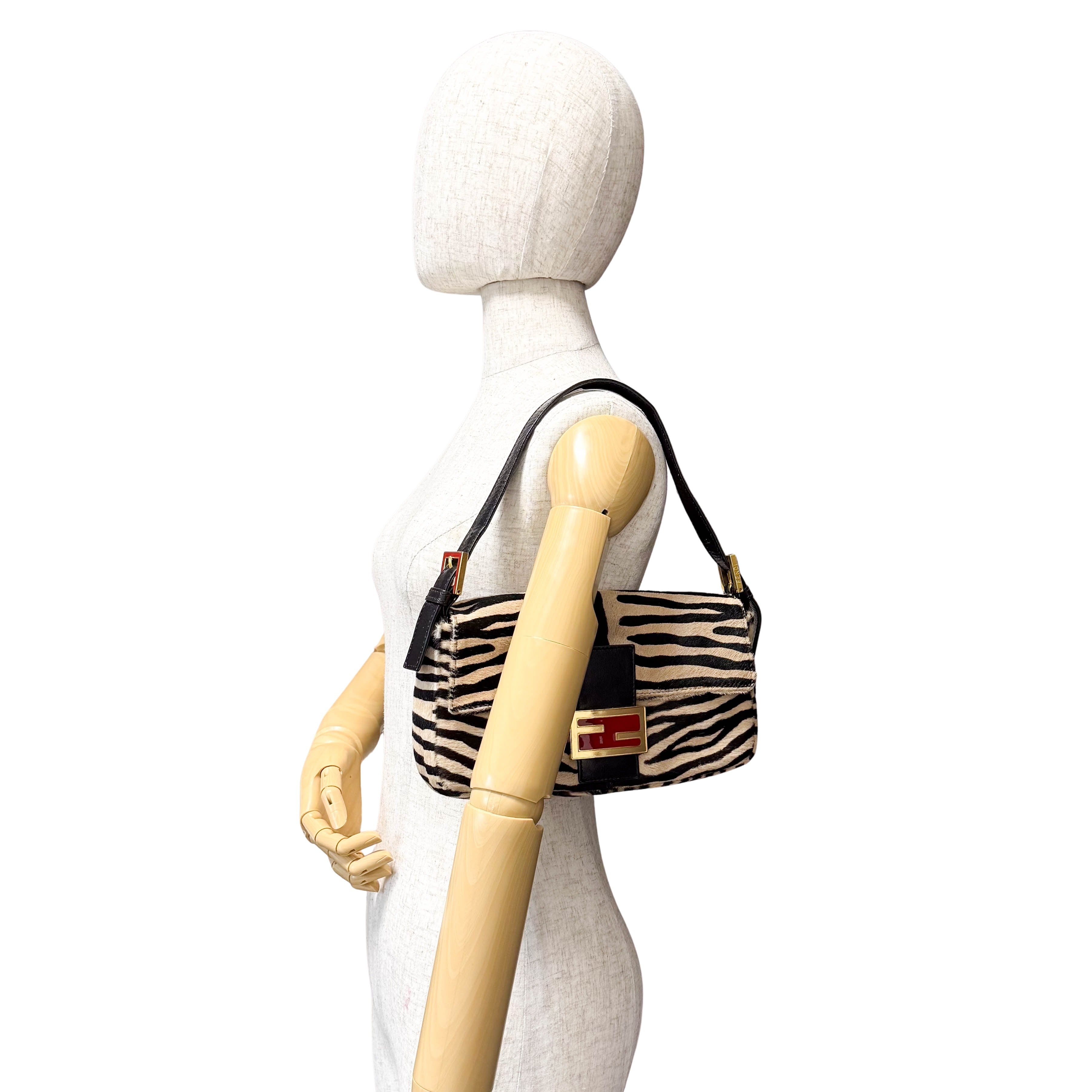 Baguette Brown Pony Hair Zebra Shoulder Bag