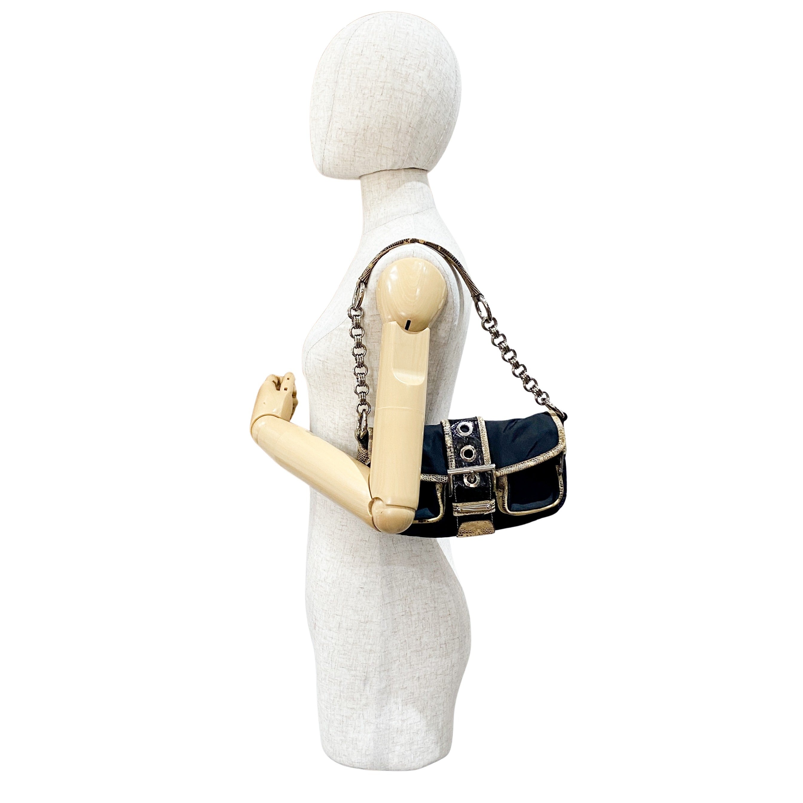 Black Nylon Python Details Bag