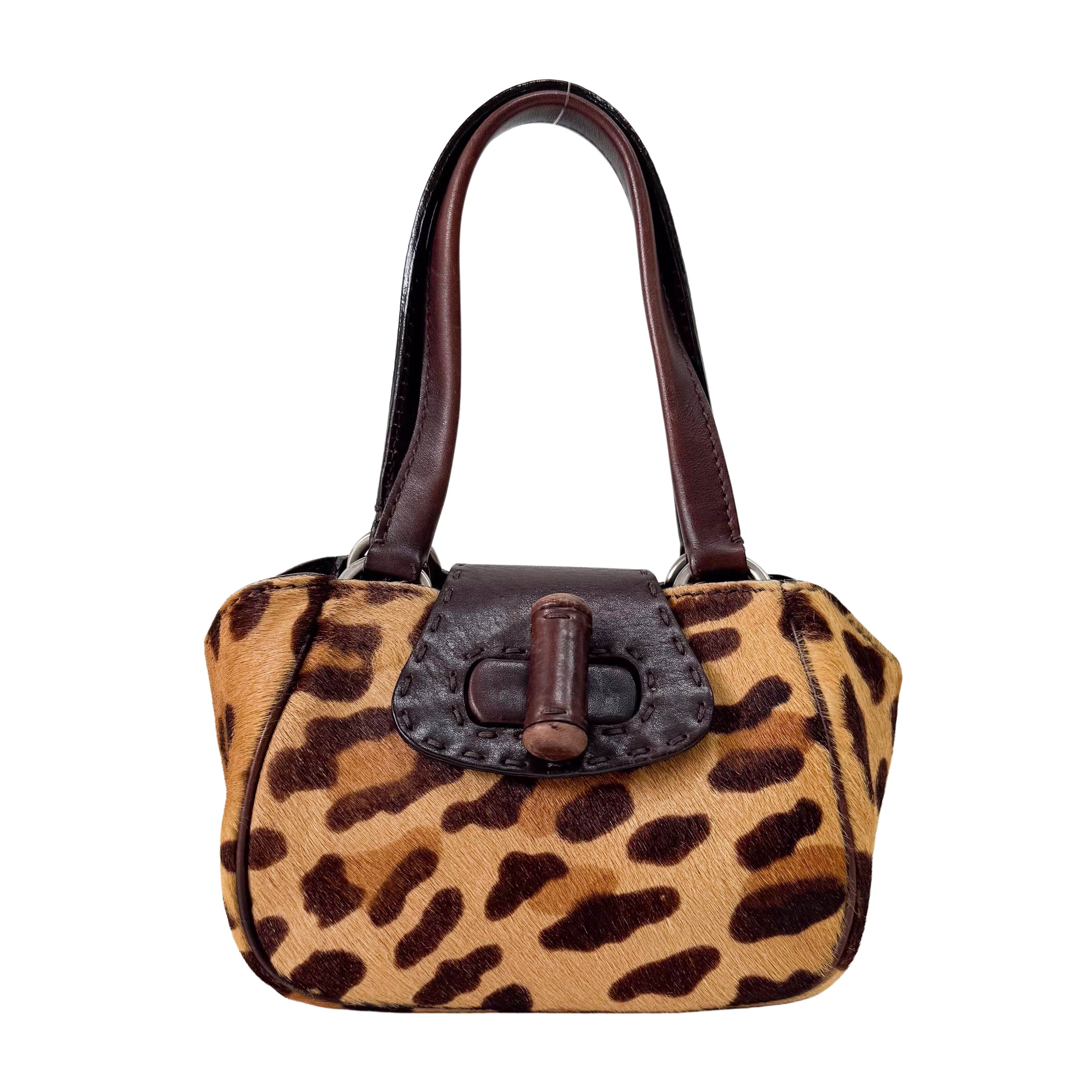 Harako Small Leopard Pony Fur Hand Bag