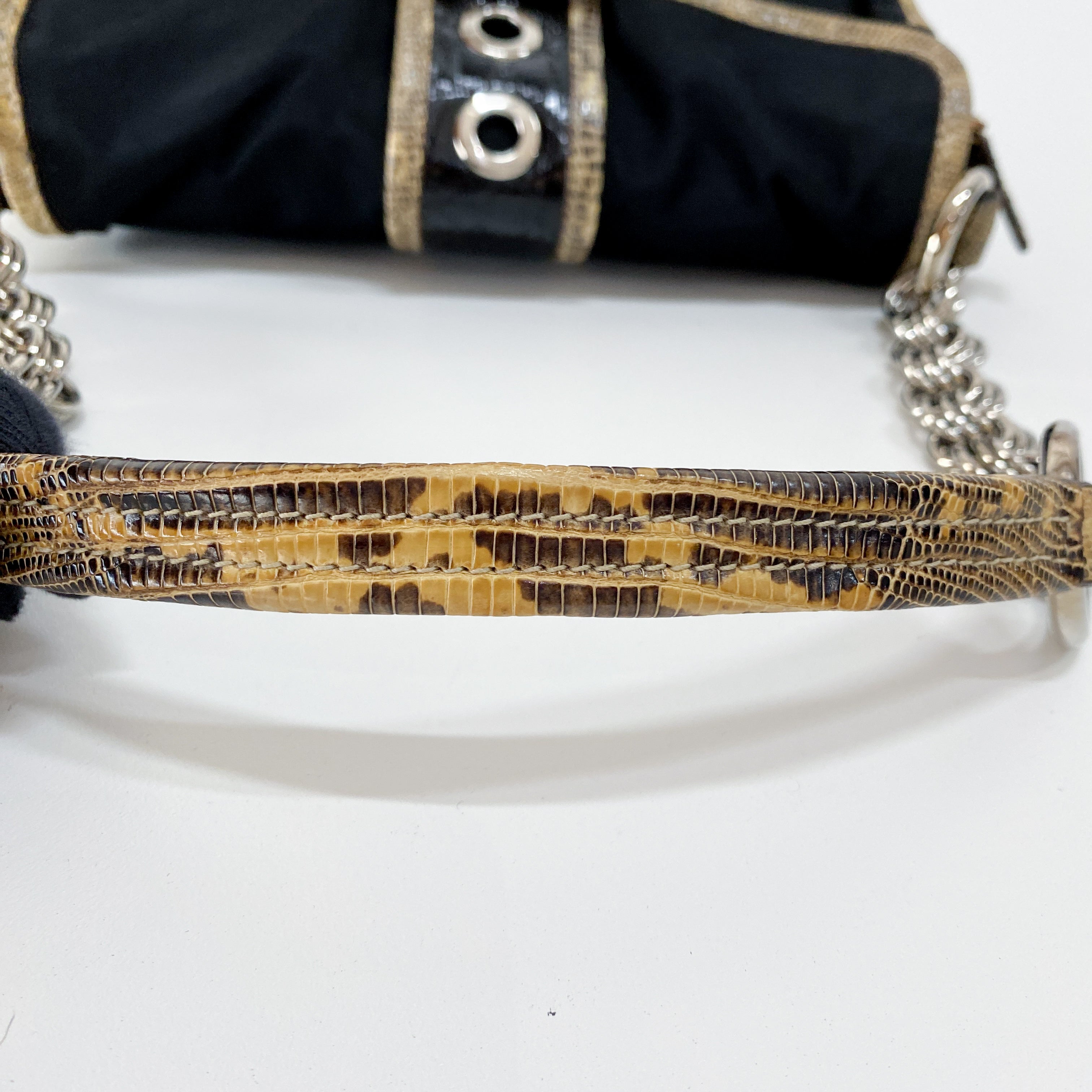 Black Nylon Python Details Bag