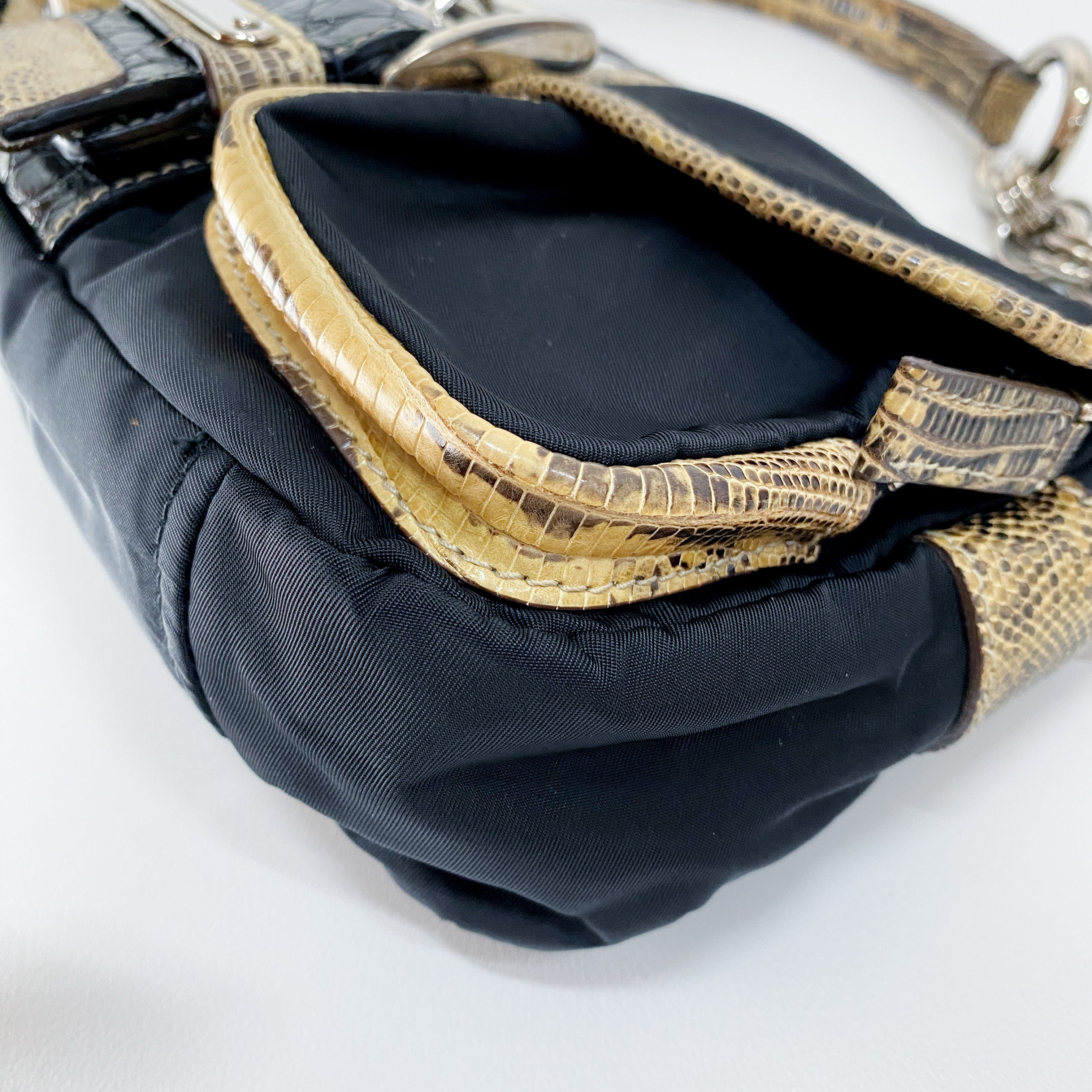Black Nylon Python Details Bag