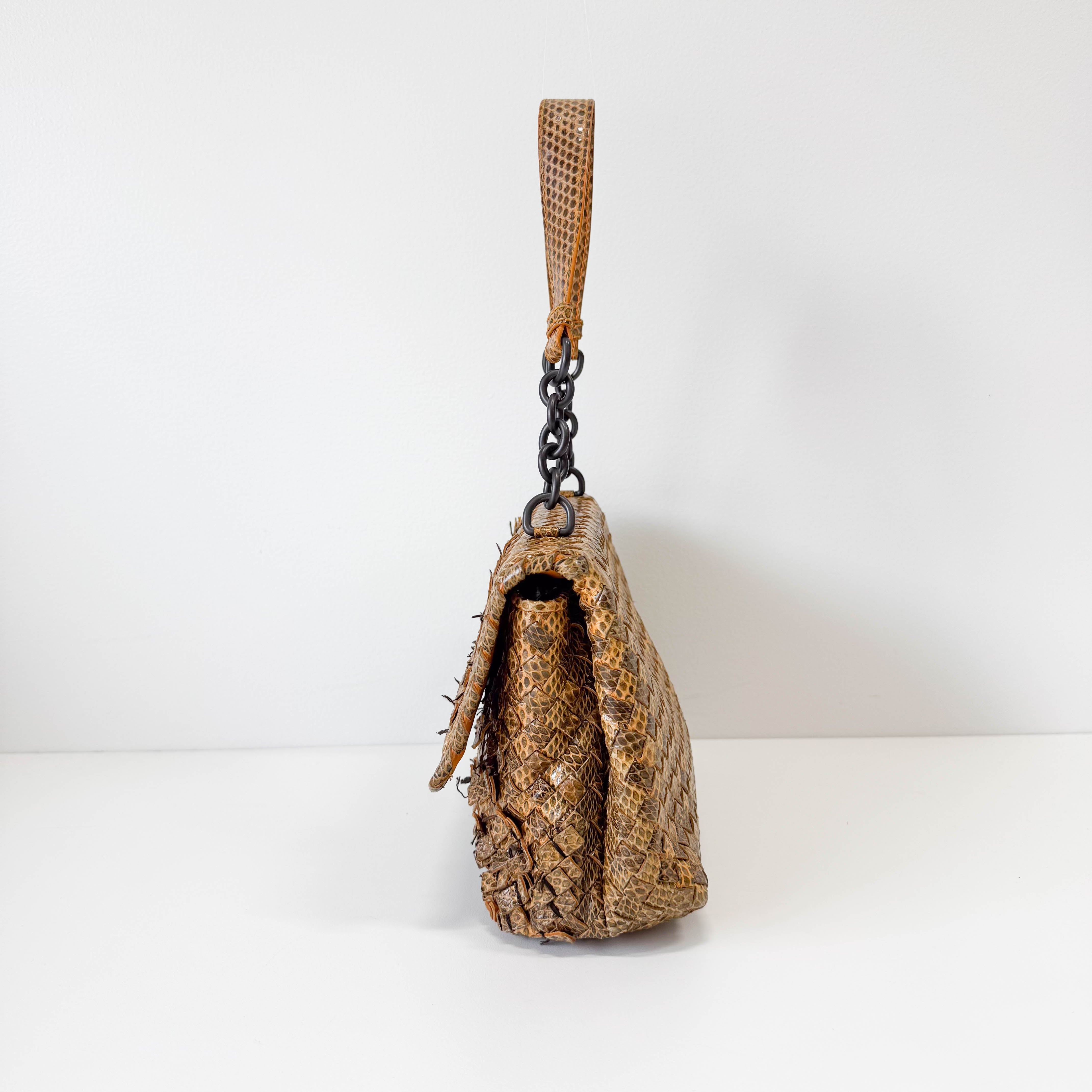 Intrecciato Yellow Lizard Leather Shoulder Bag