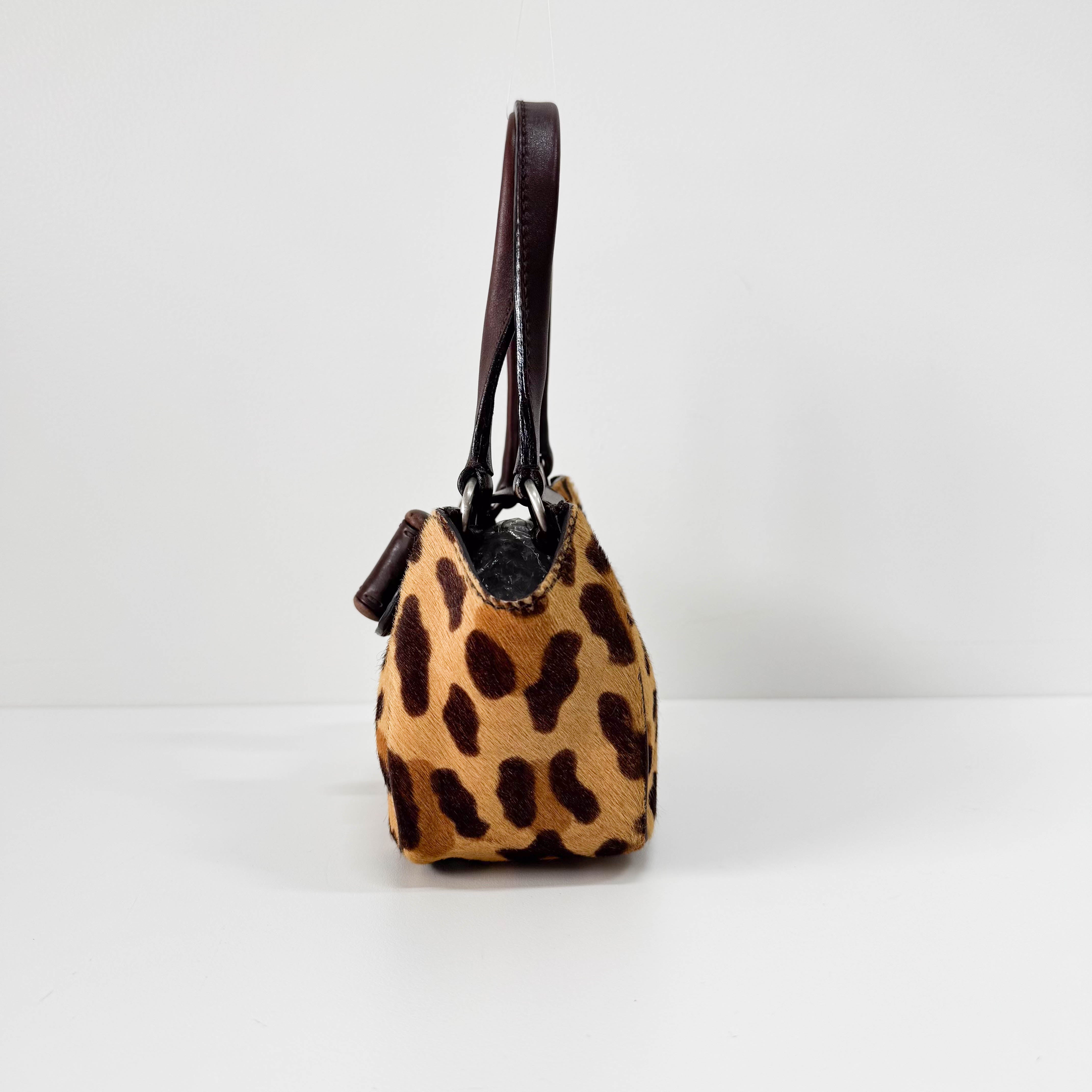 Harako Small Leopard Pony Fur Hand Bag