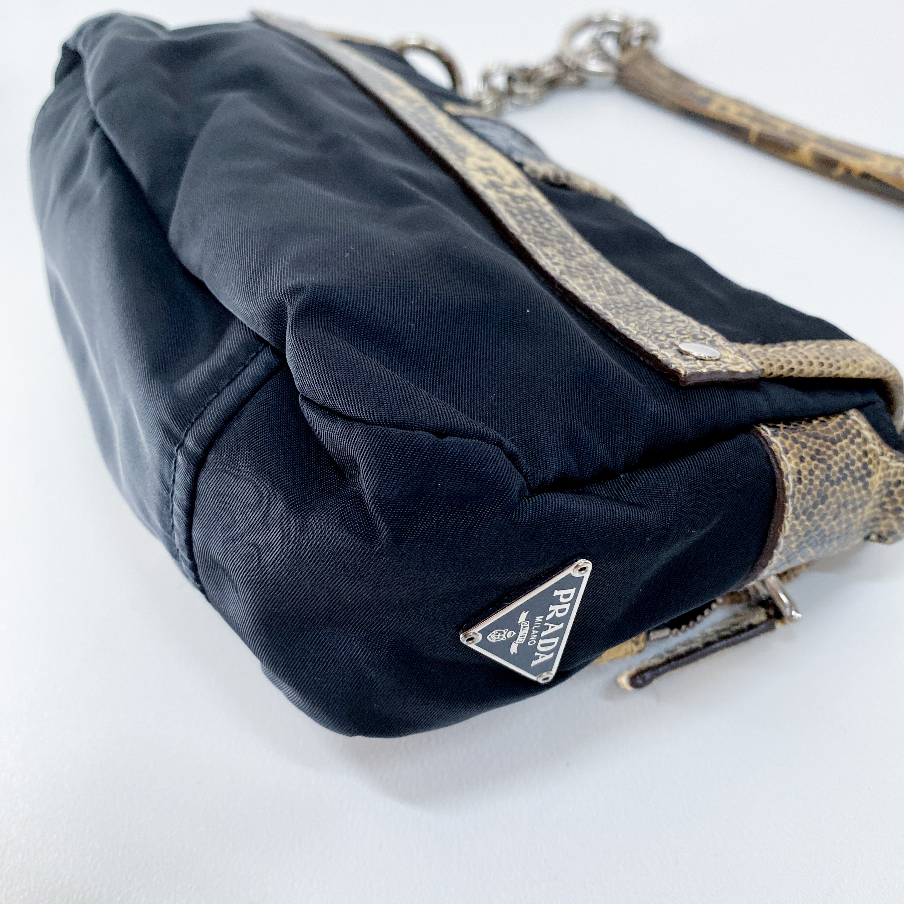 Black Nylon Python Details Bag