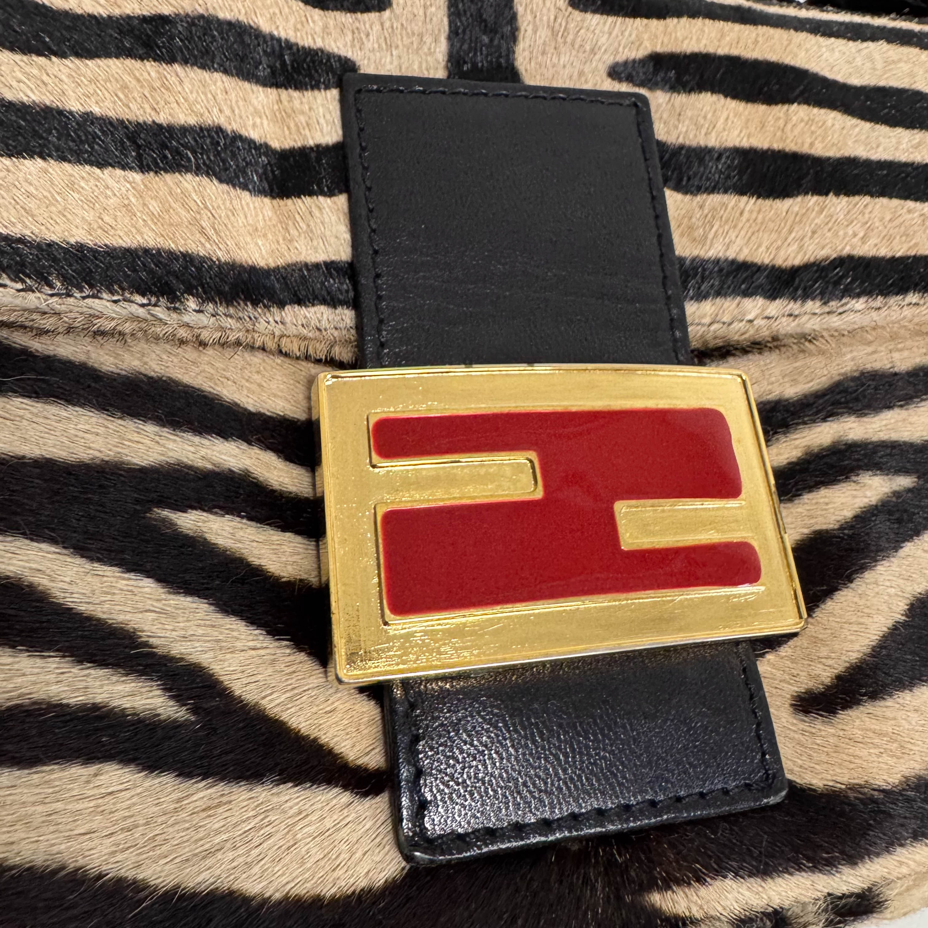 Baguette Brown Pony Hair Zebra Shoulder Bag