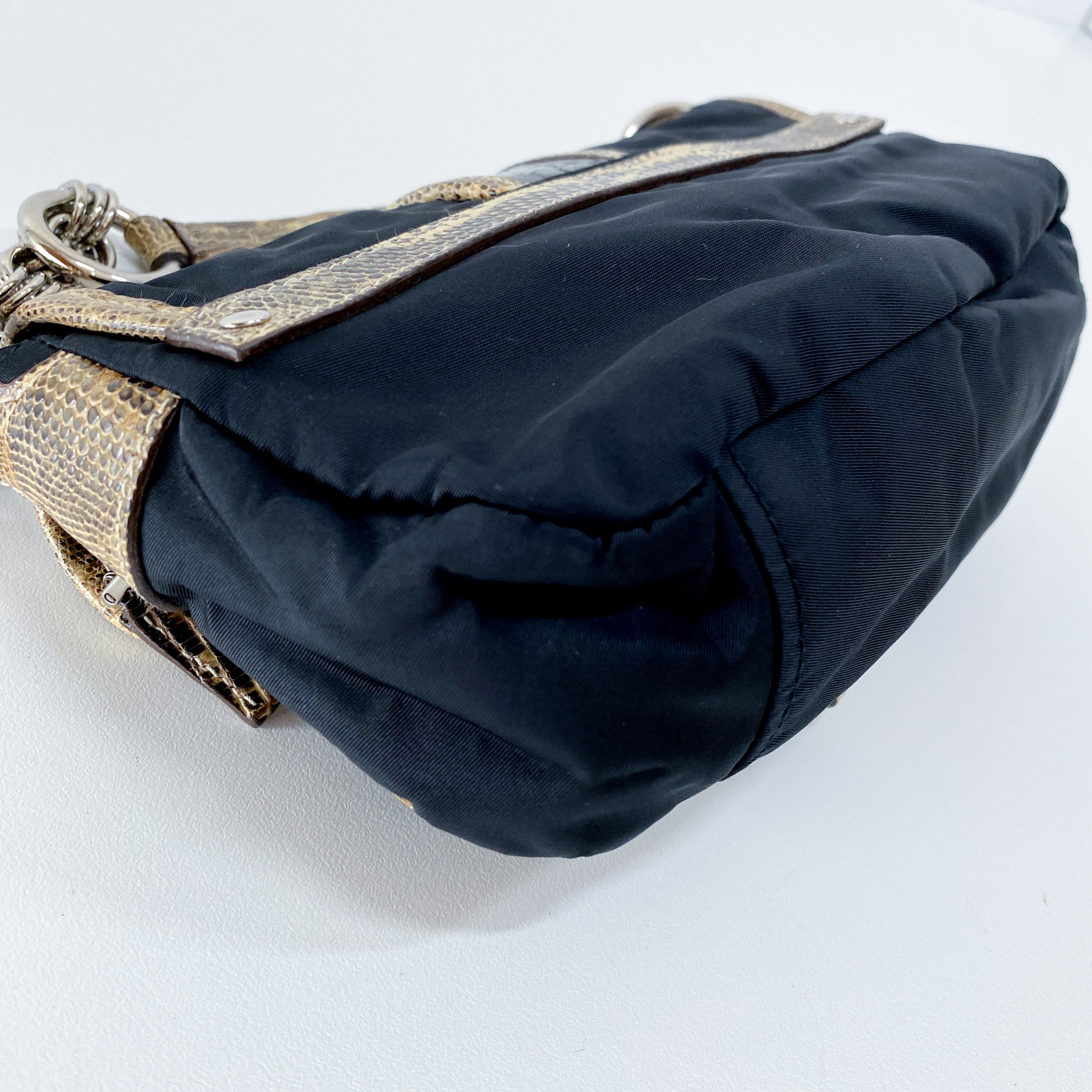 Black Nylon Python Details Bag