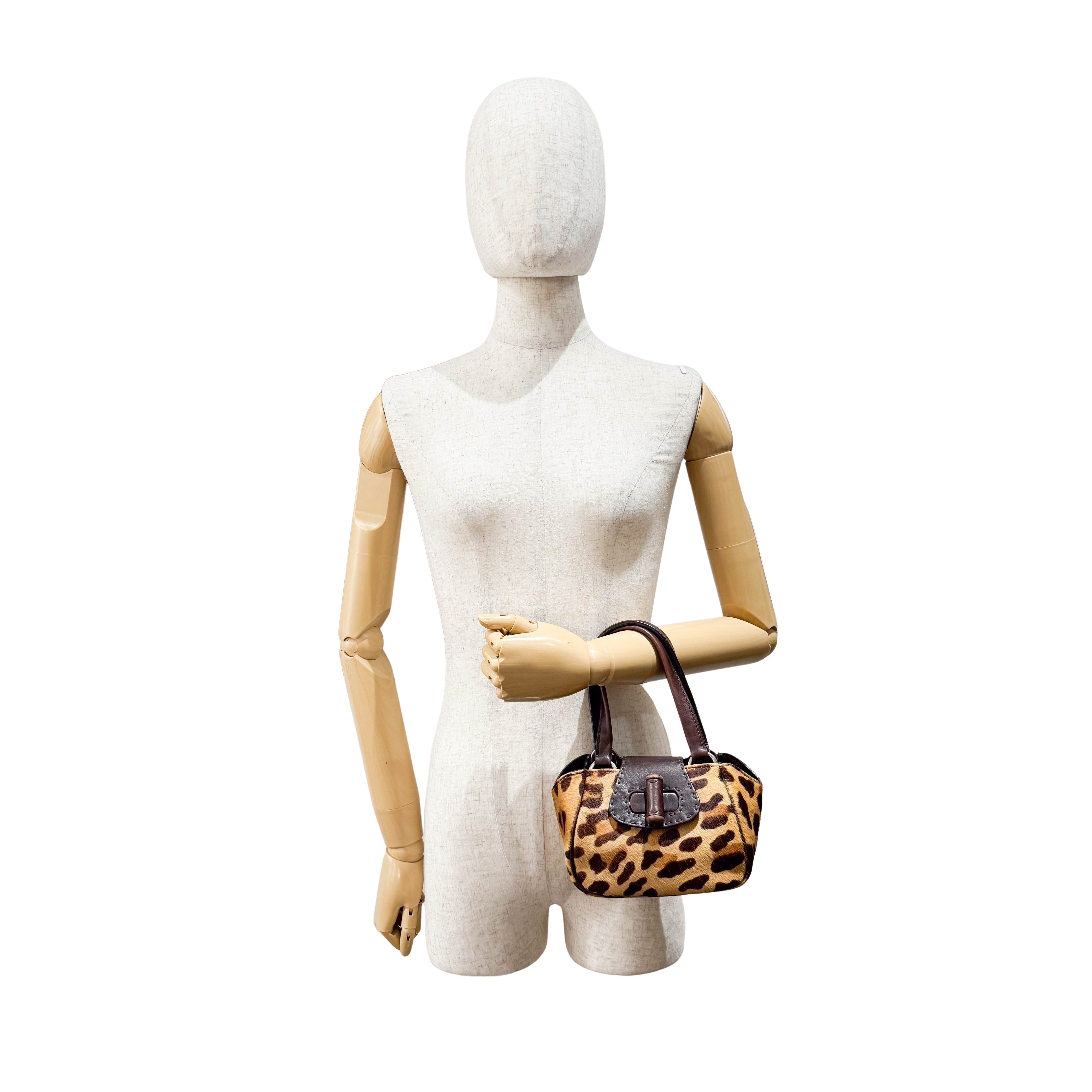 Harako Small Leopard Pony Fur Hand Bag