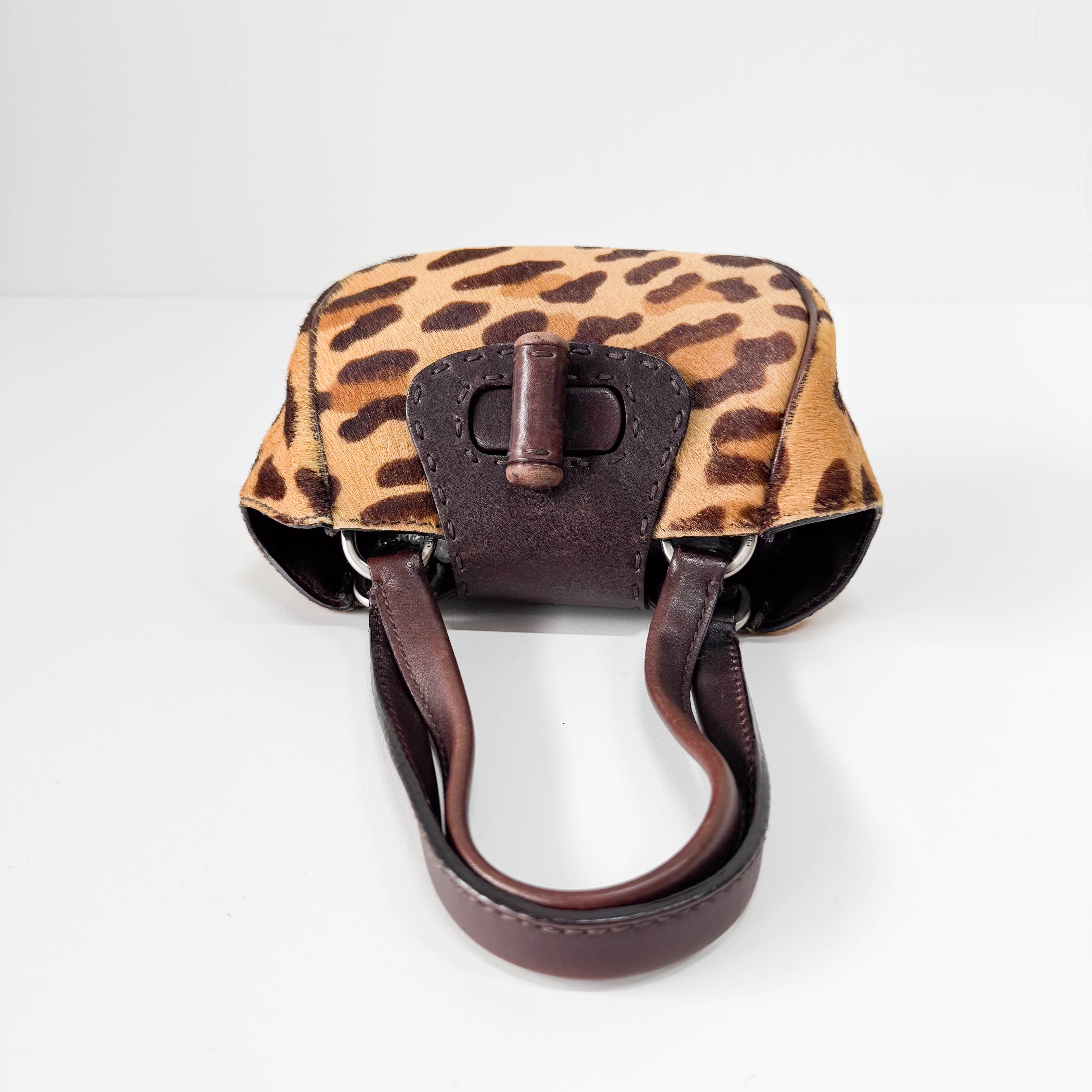 Harako Small Leopard Pony Fur Hand Bag