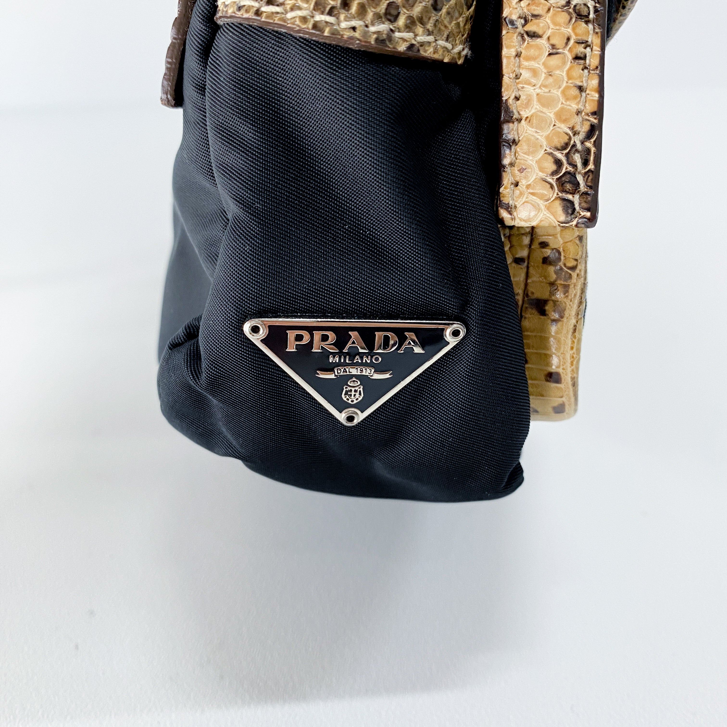 Black Nylon Python Details Bag