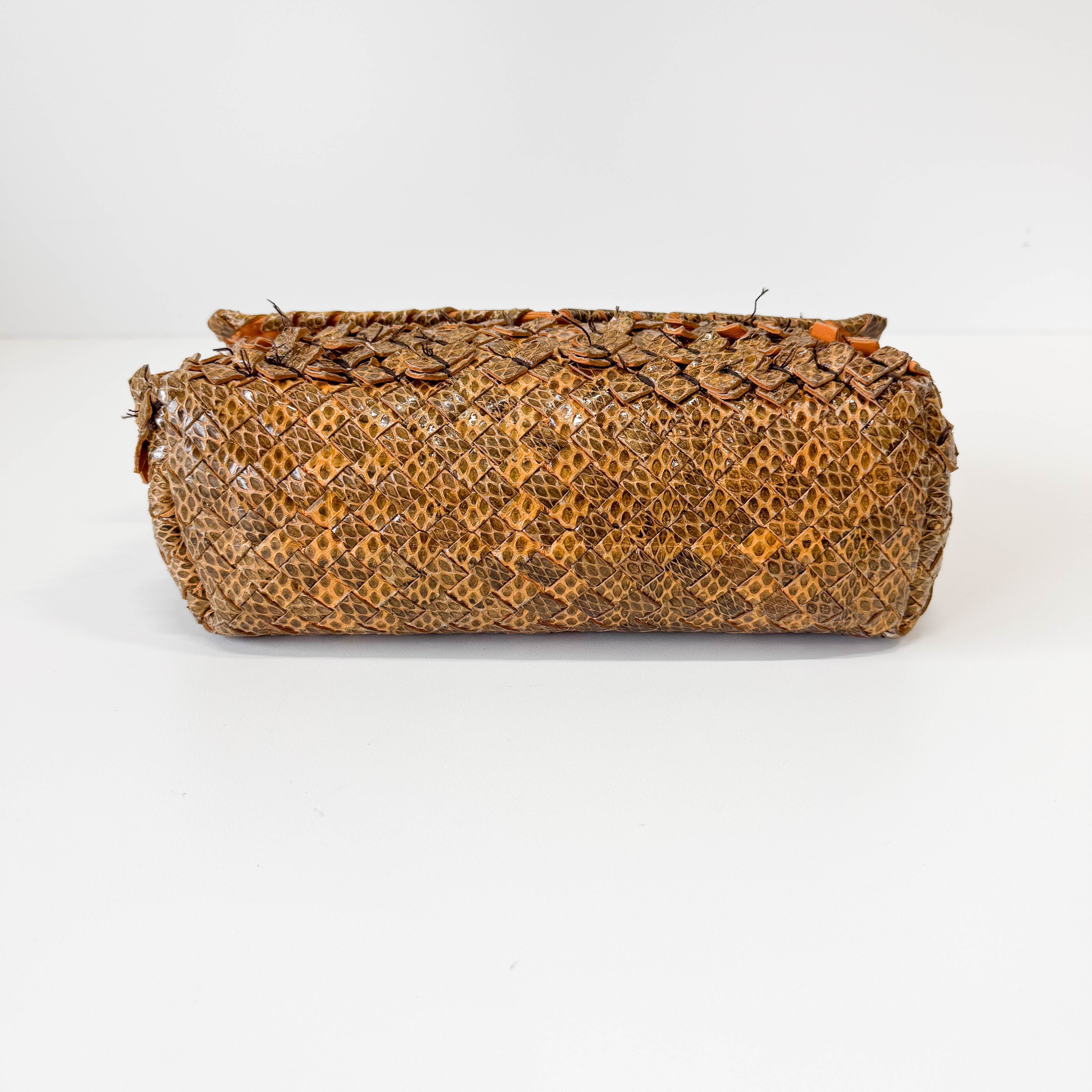 Intrecciato Yellow Lizard Leather Shoulder Bag