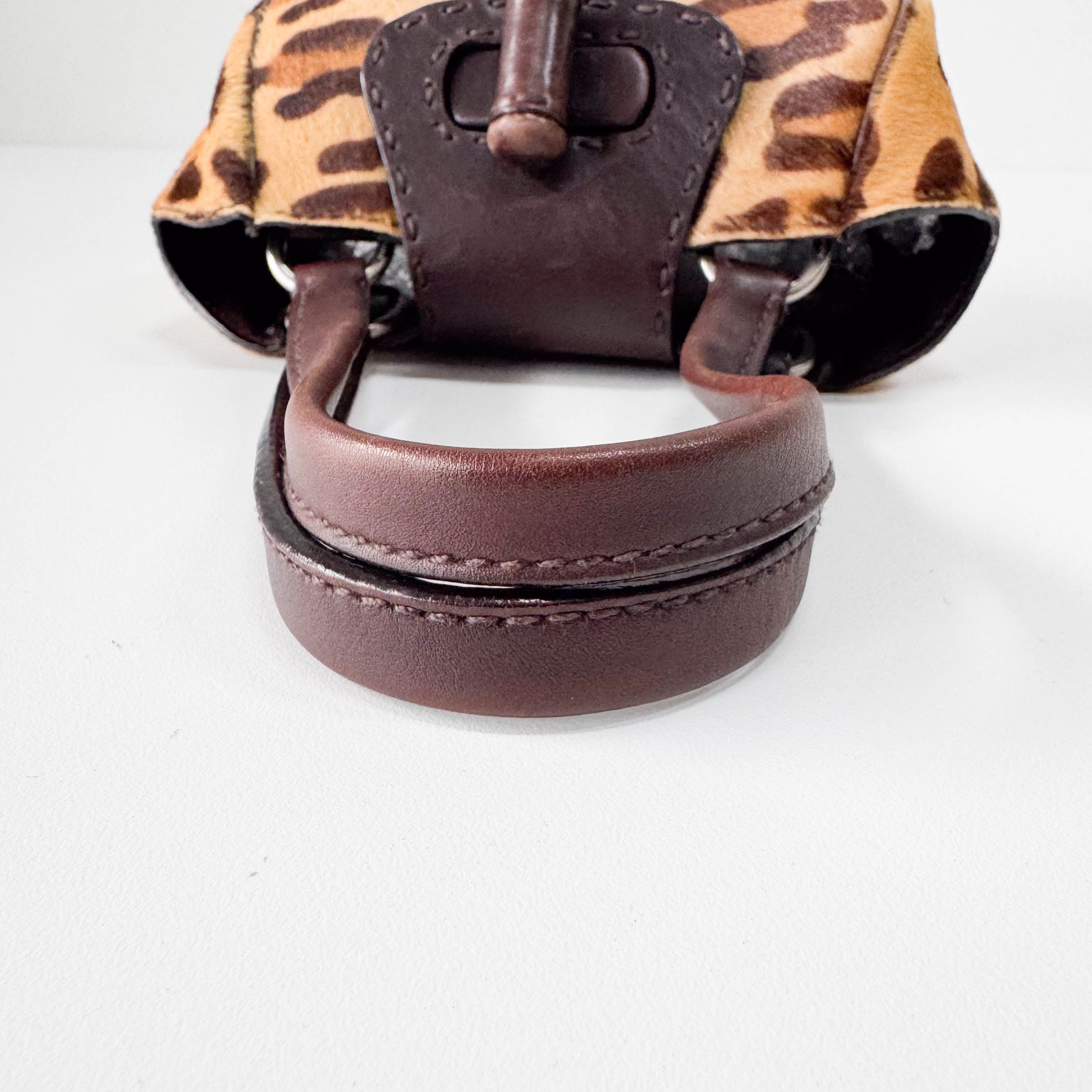 Harako Small Leopard Pony Fur Hand Bag