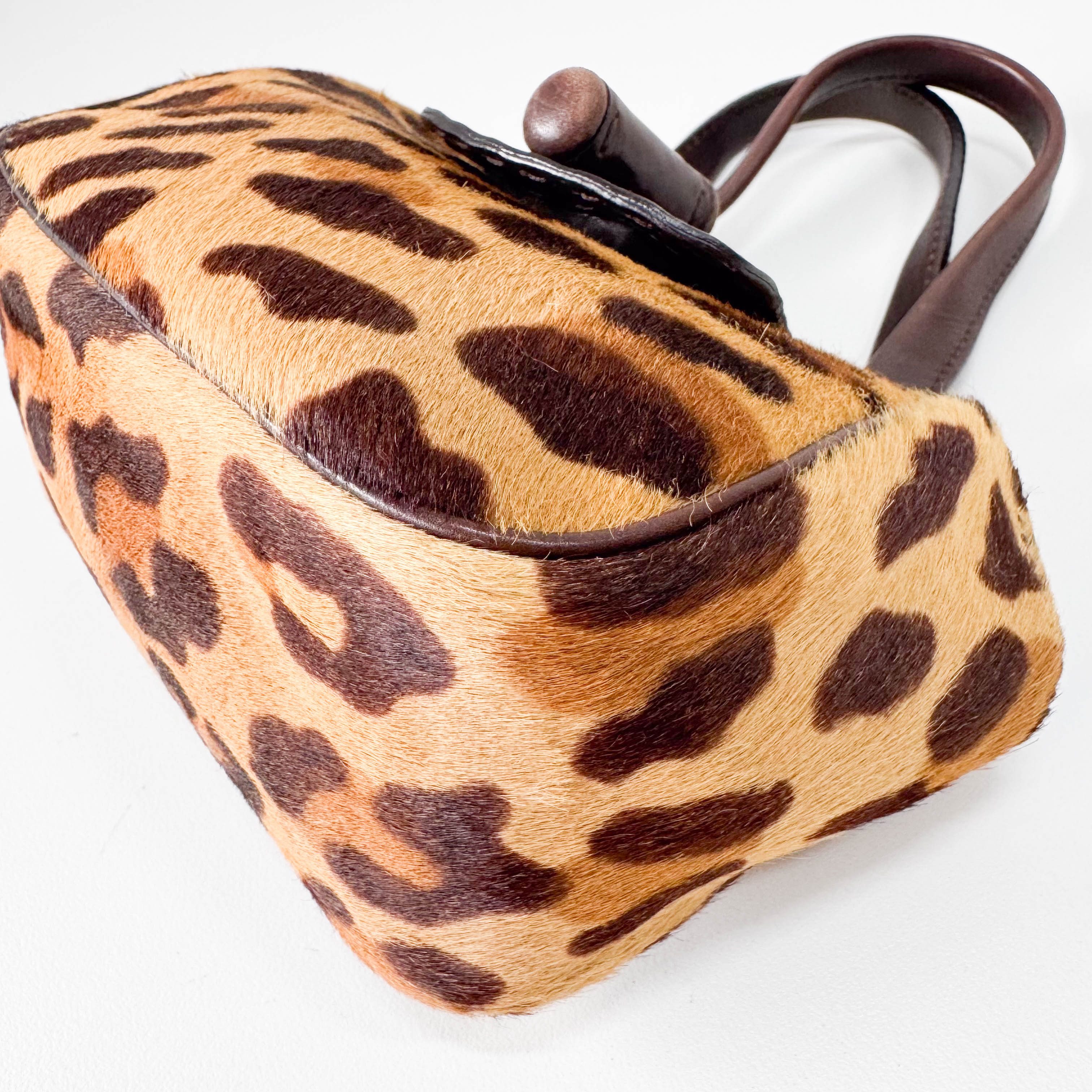 Harako Small Leopard Pony Fur Hand Bag