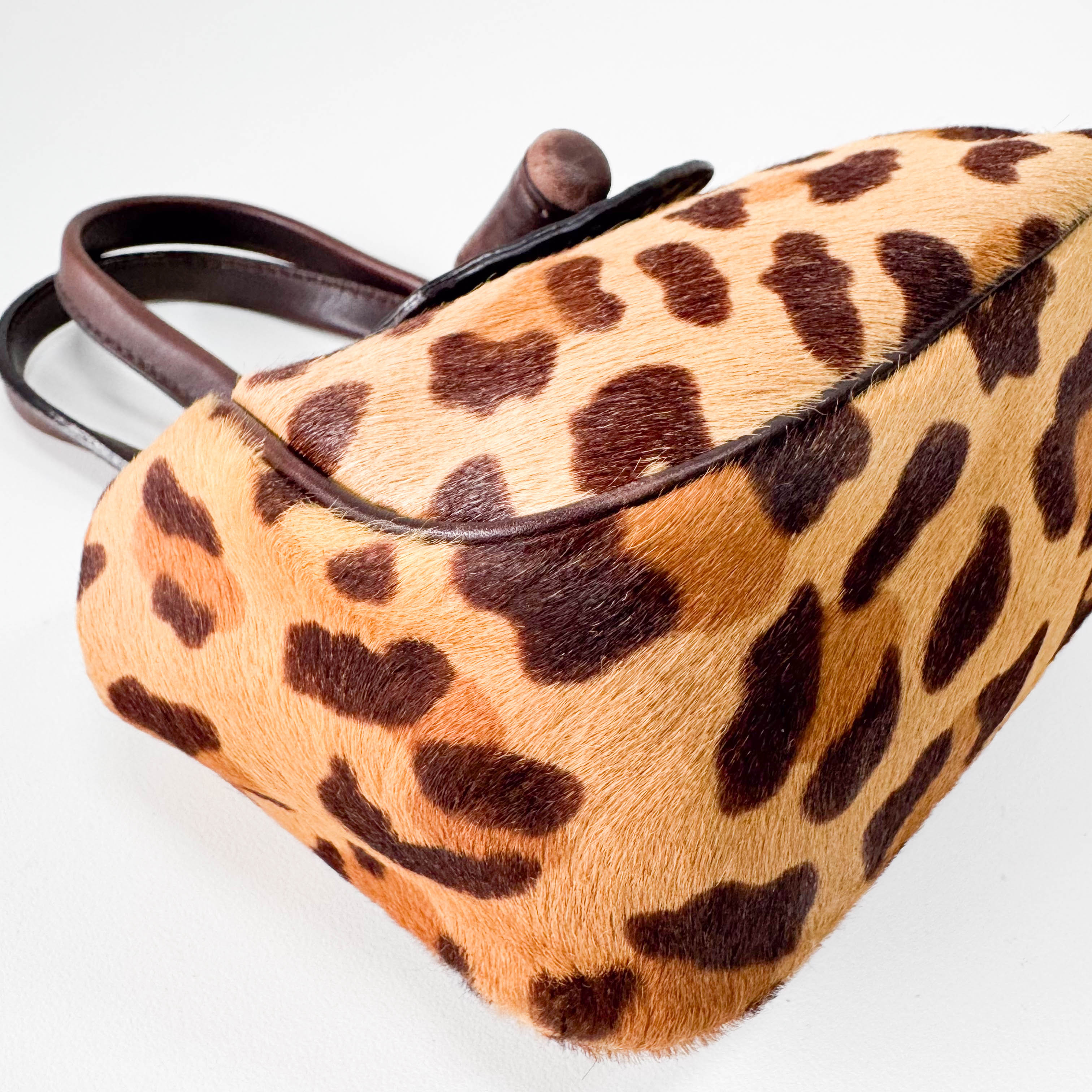 Harako Small Leopard Pony Fur Hand Bag