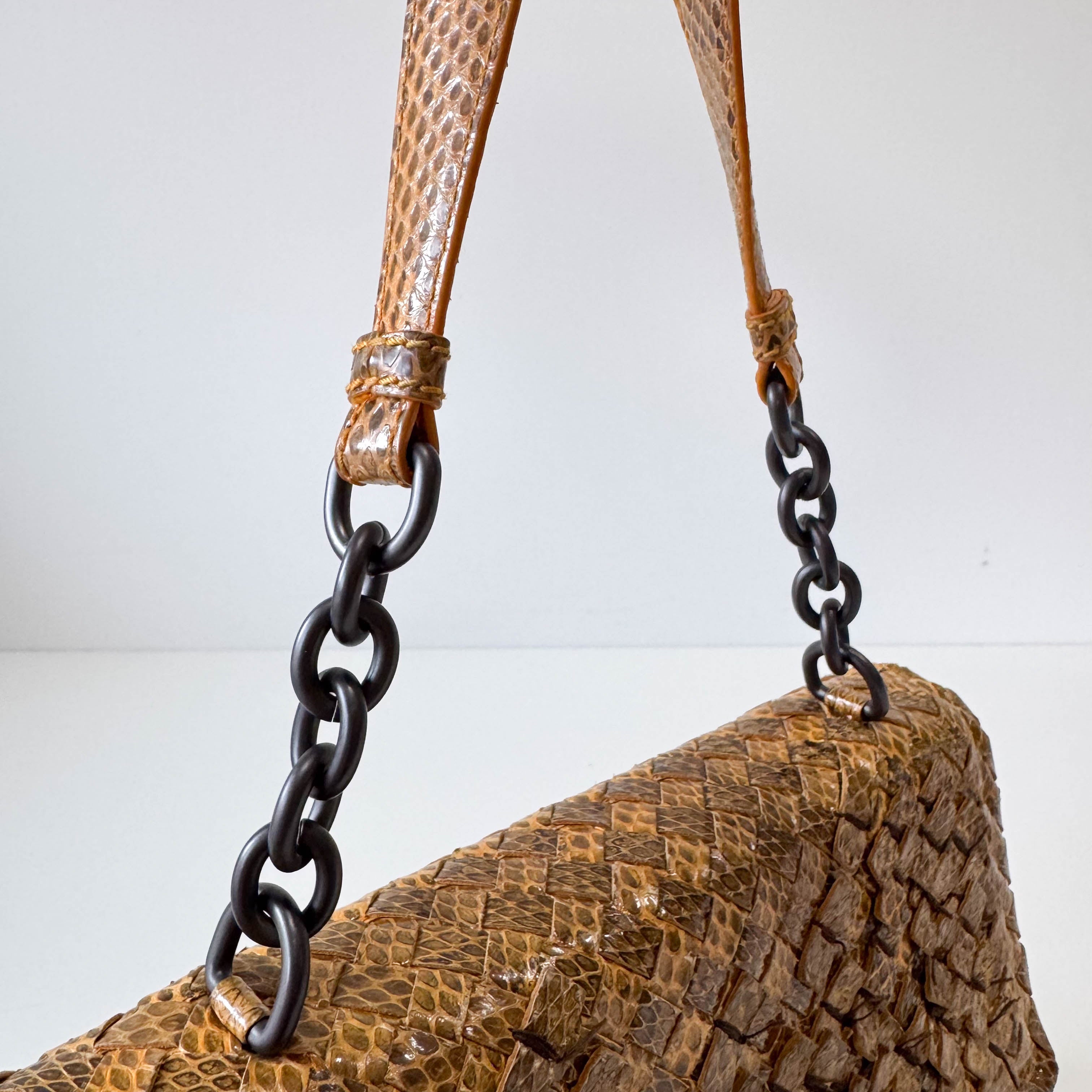 Intrecciato Yellow Lizard Leather Shoulder Bag