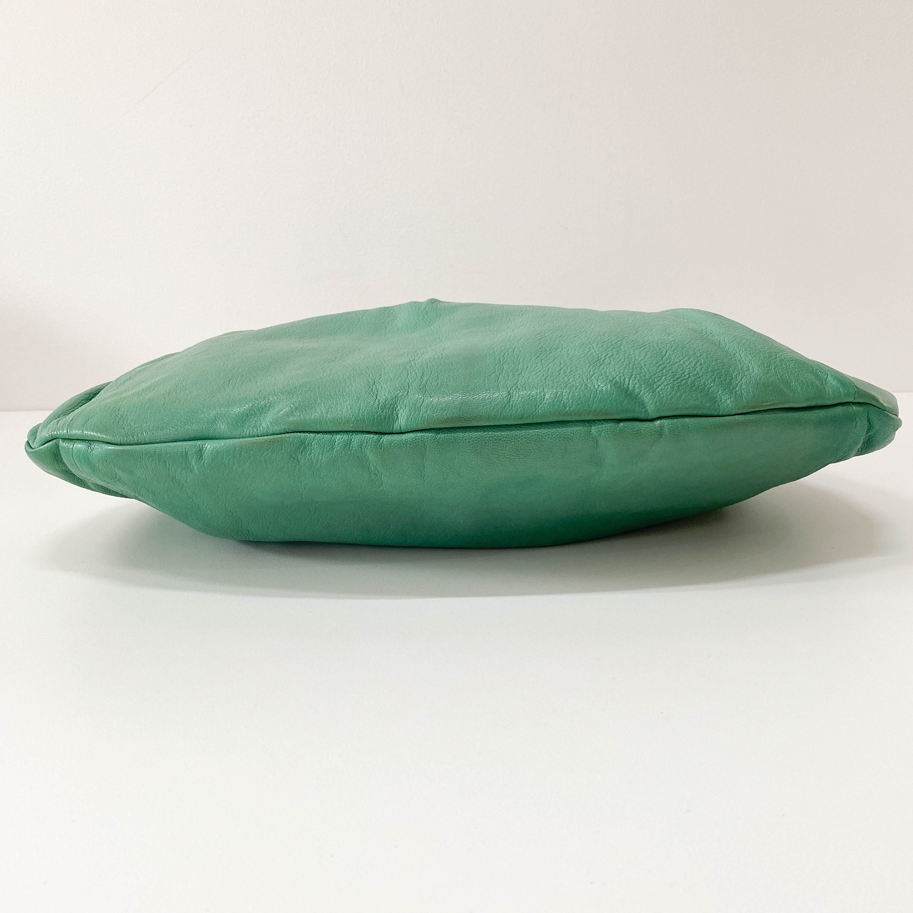 Bamboo Top Handle Green Leather Shoulder Bag