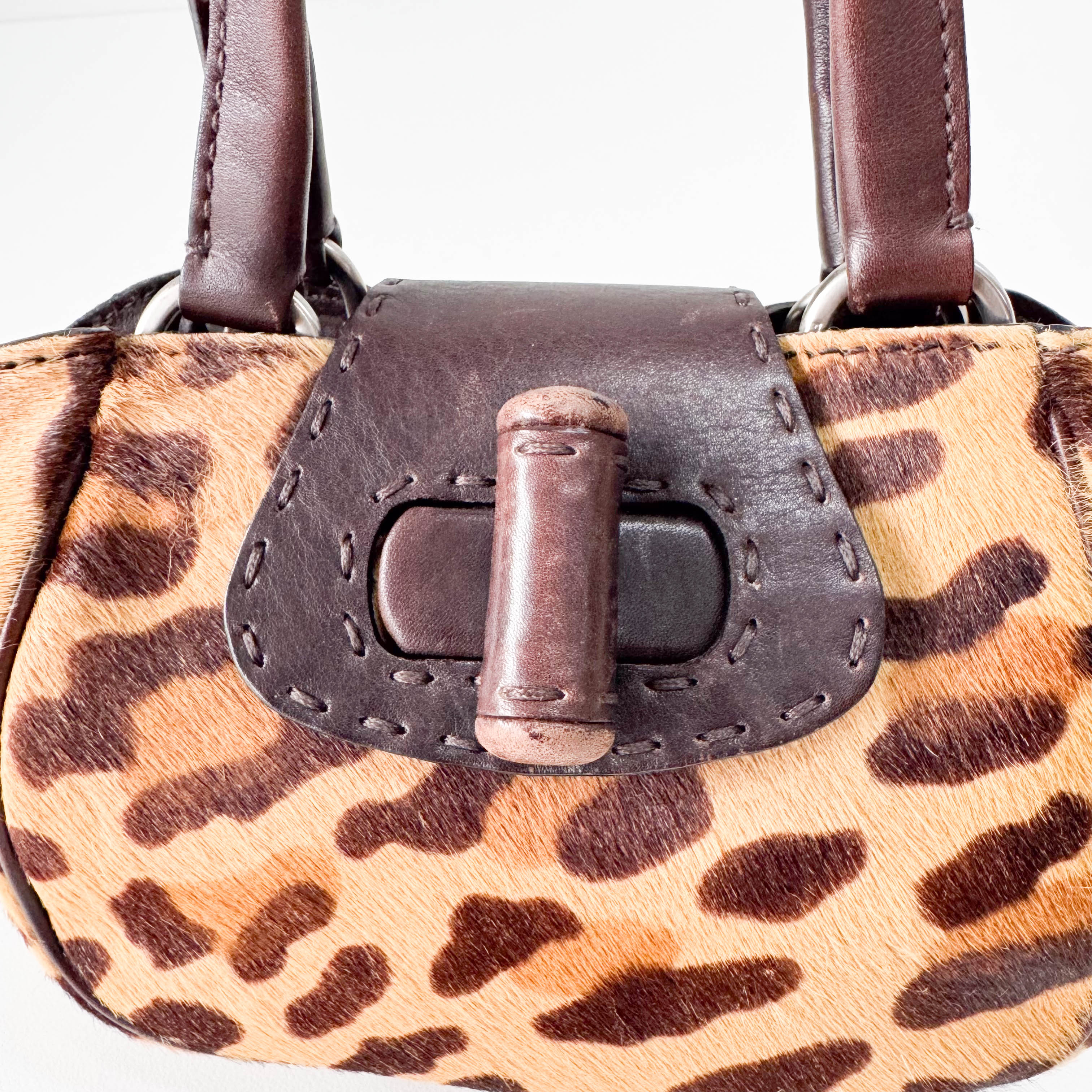 Harako Small Leopard Pony Fur Hand Bag