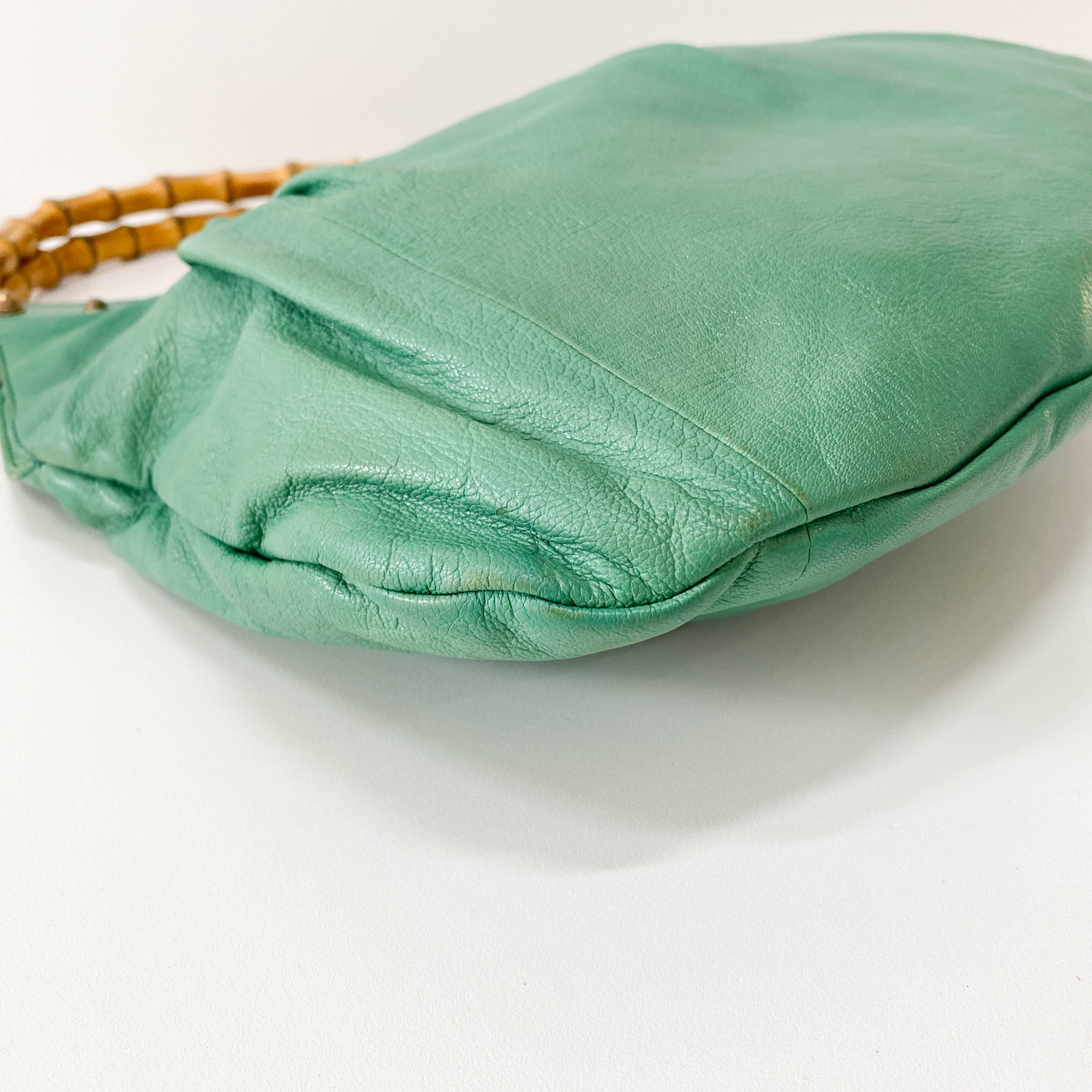 Bamboo Top Handle Green Leather Shoulder Bag
