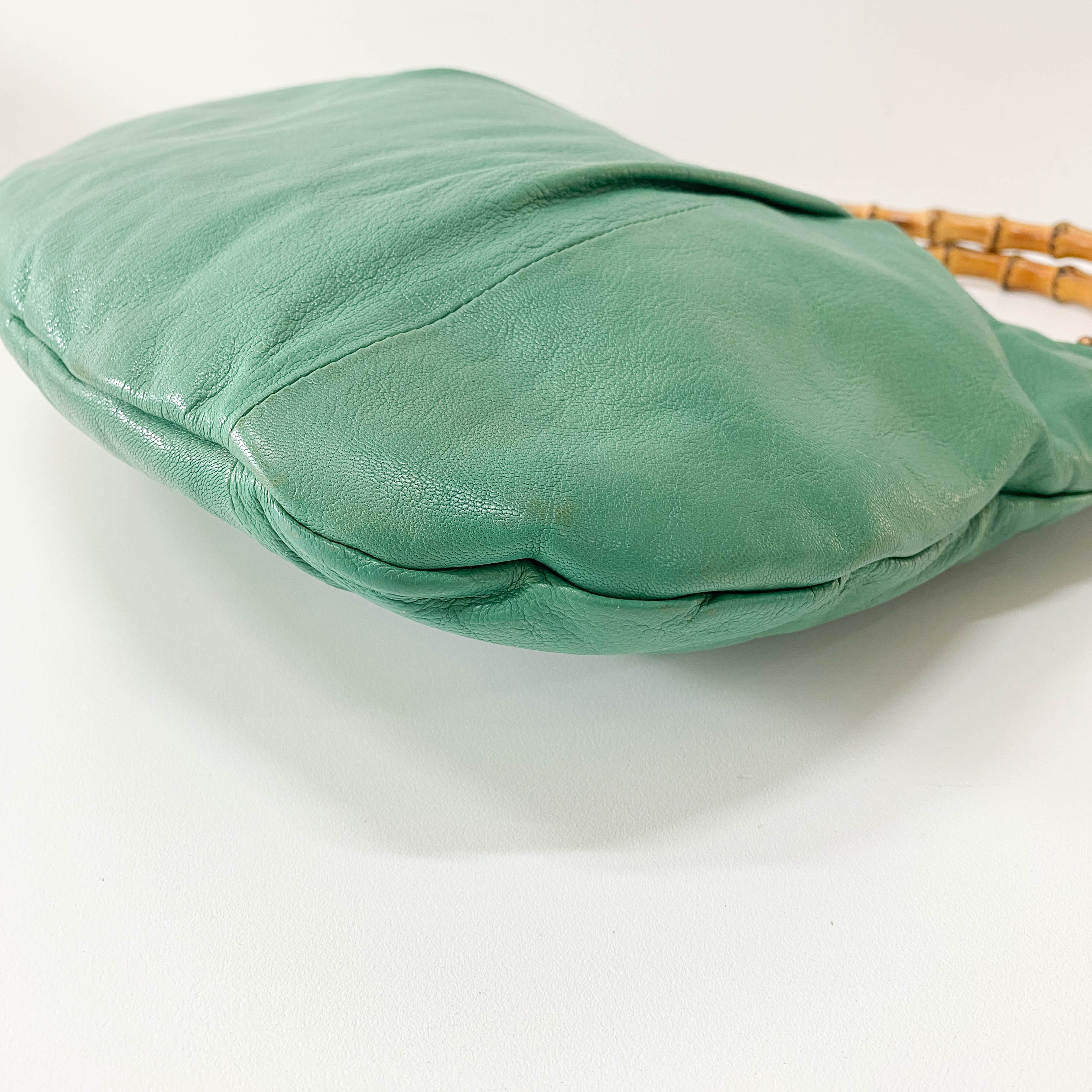 Bamboo Top Handle Green Leather Shoulder Bag