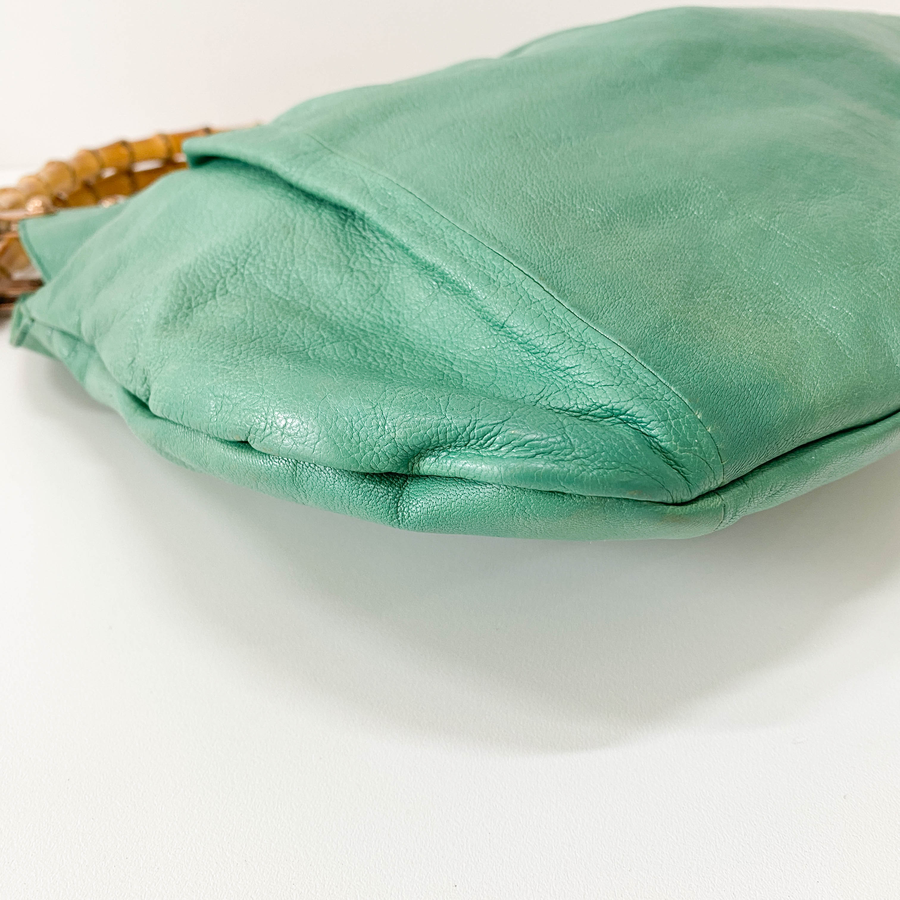 Bamboo Top Handle Green Leather Shoulder Bag