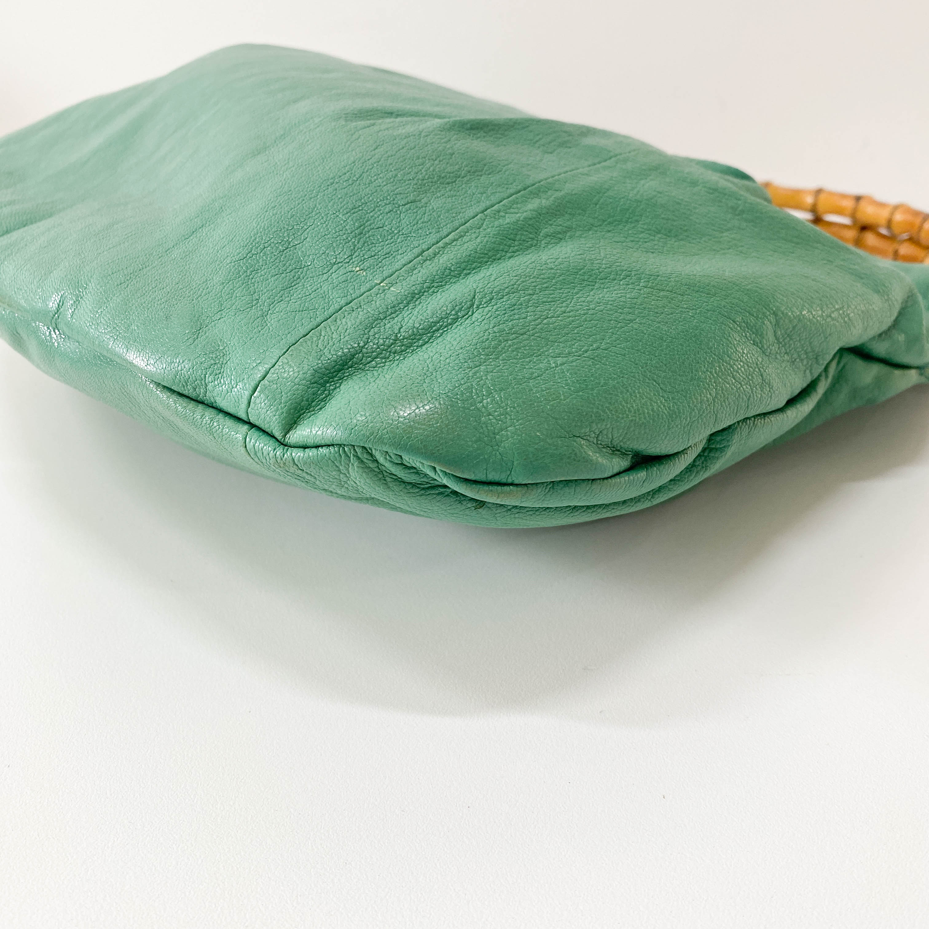 Bamboo Top Handle Green Leather Shoulder Bag