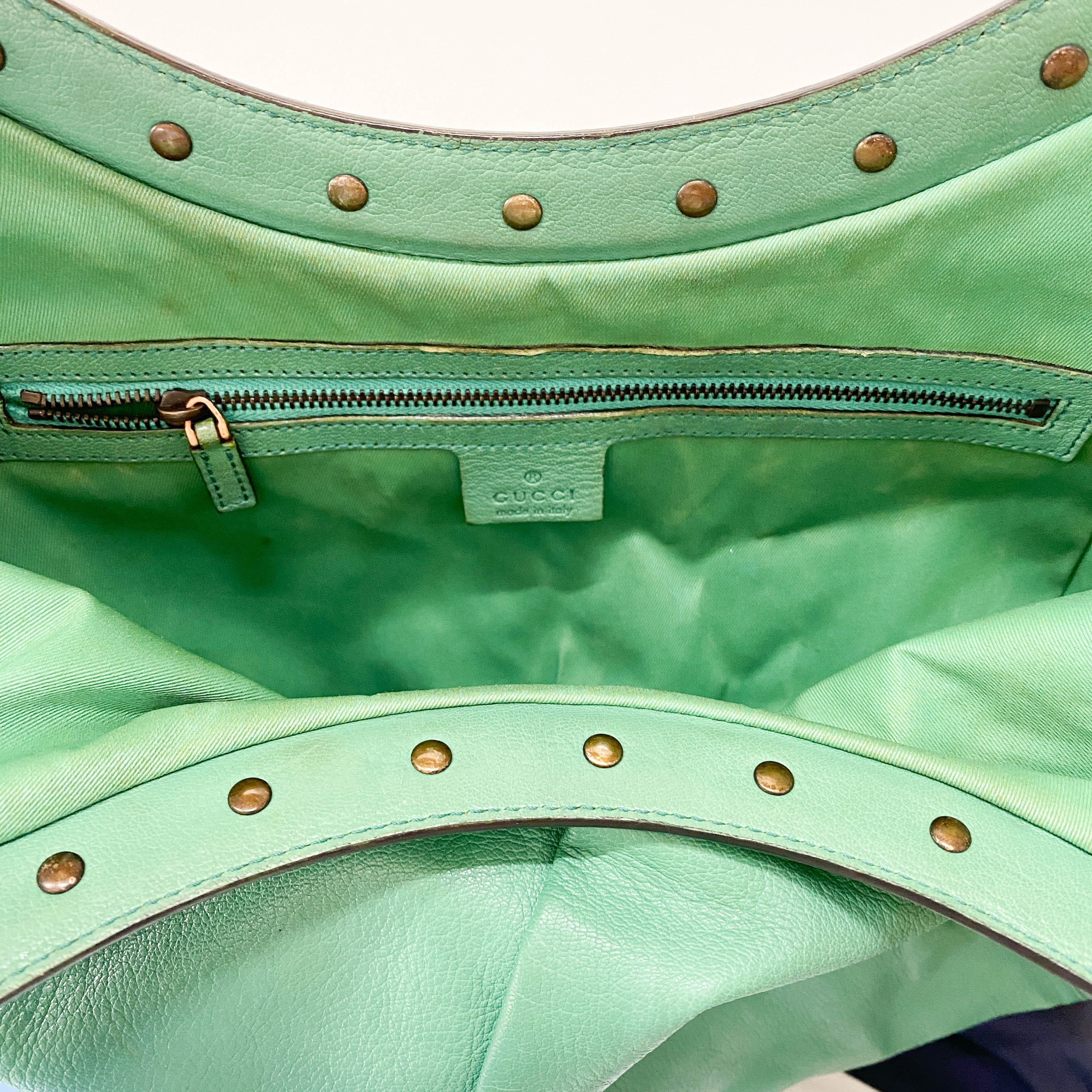 Bamboo Top Handle Green Leather Shoulder Bag