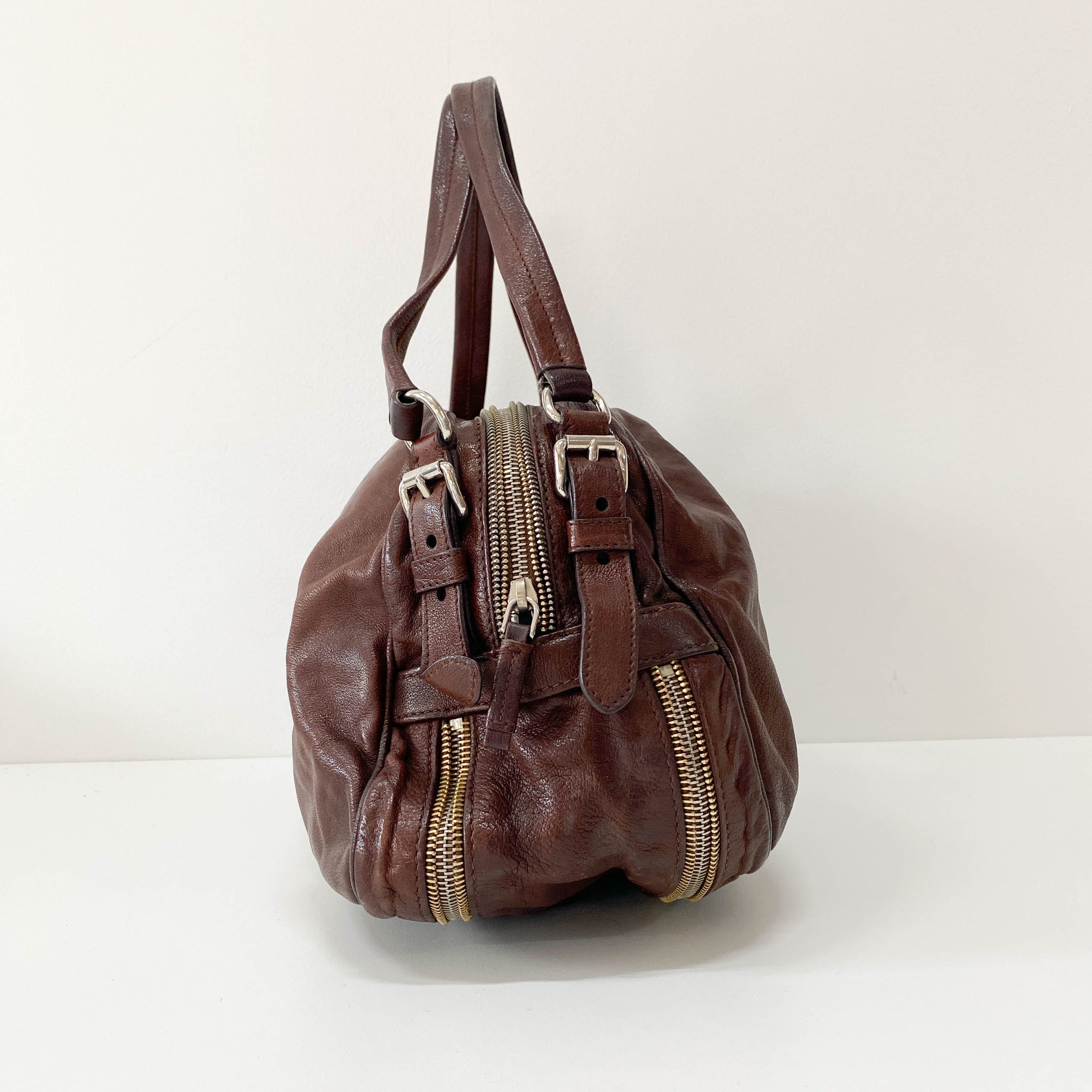 Brown Aged Calf Shoulder Bag