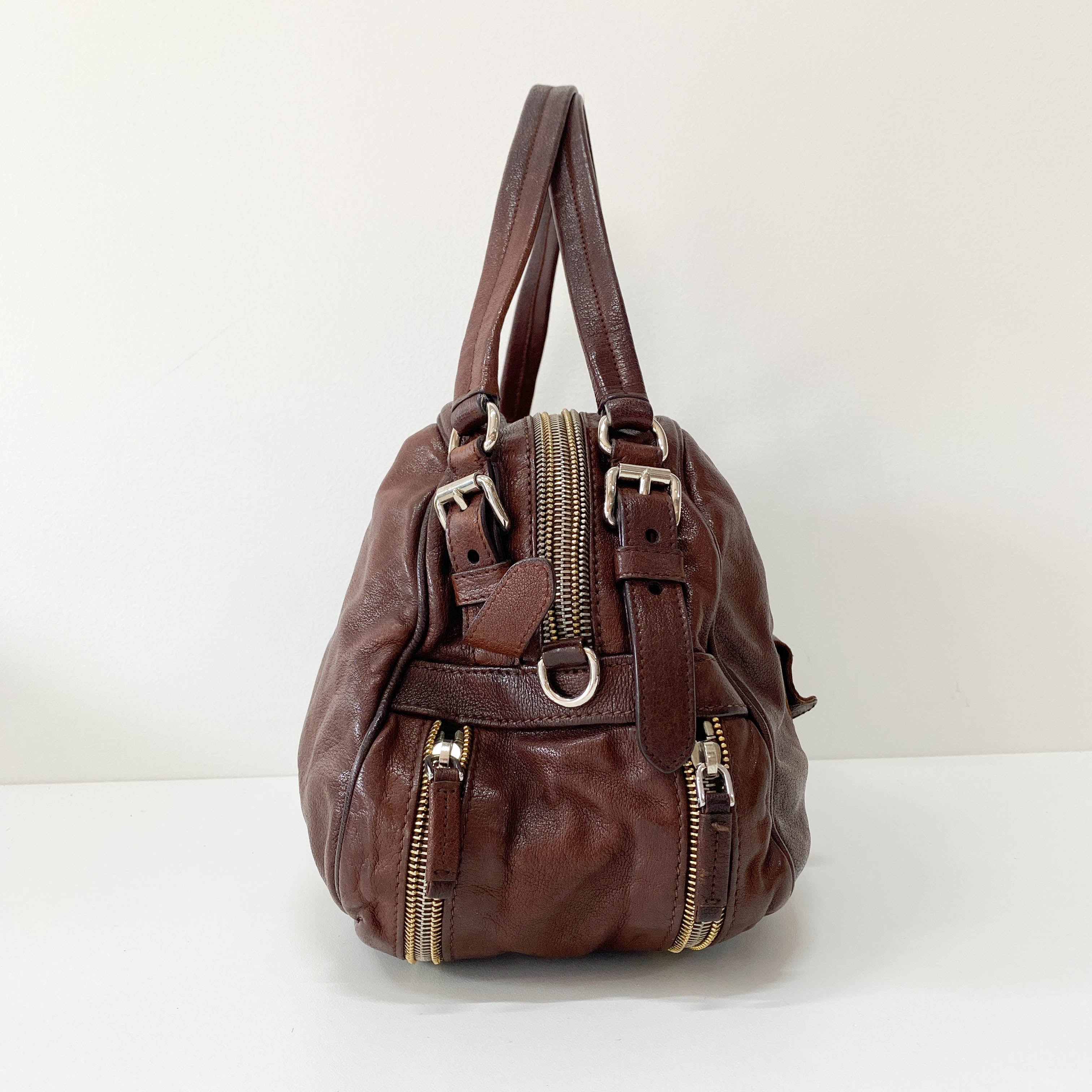 Brown Aged Calf Shoulder Bag